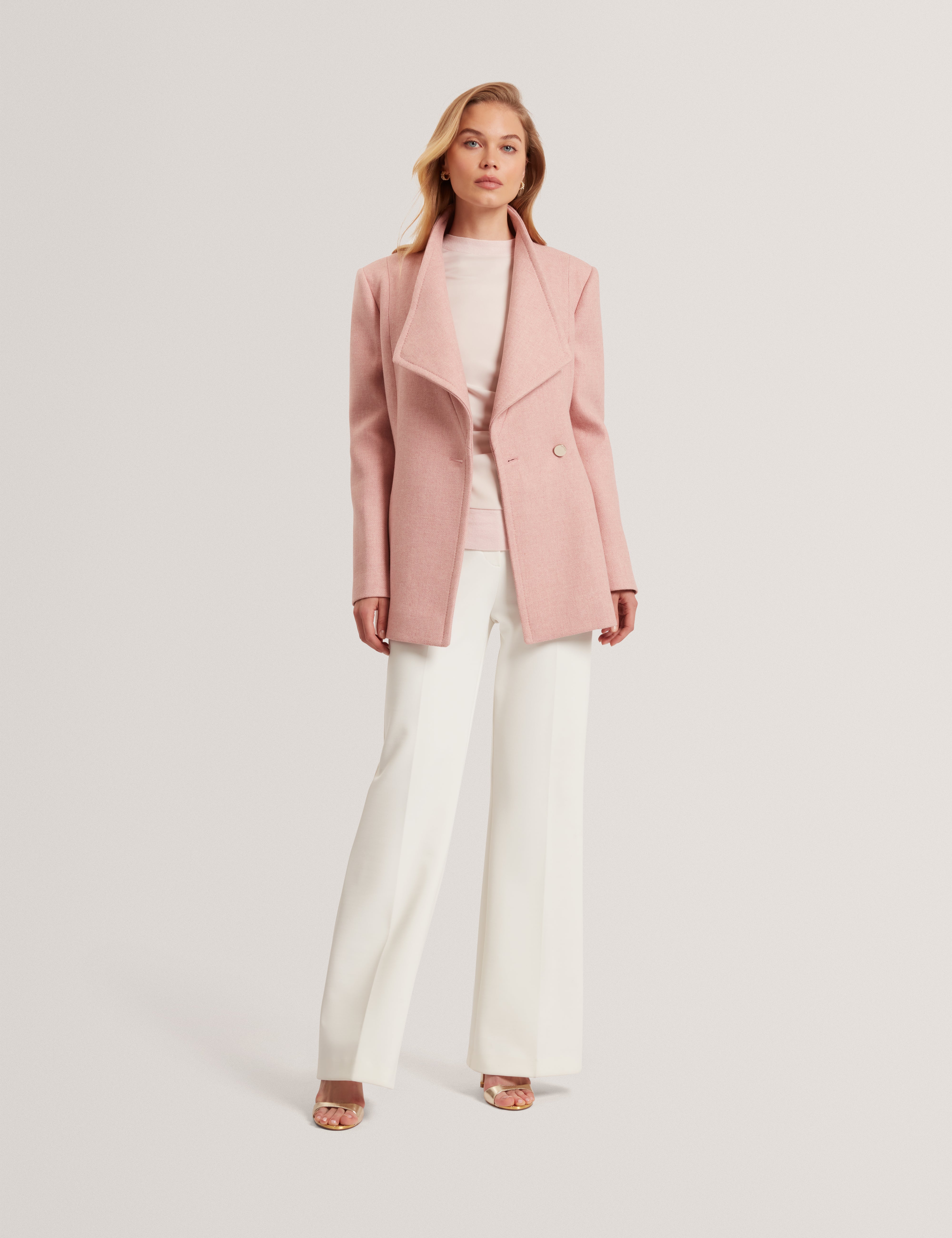 Evigna Double Faced Wool Short Sculpted Wrap Coat Pl-Pink