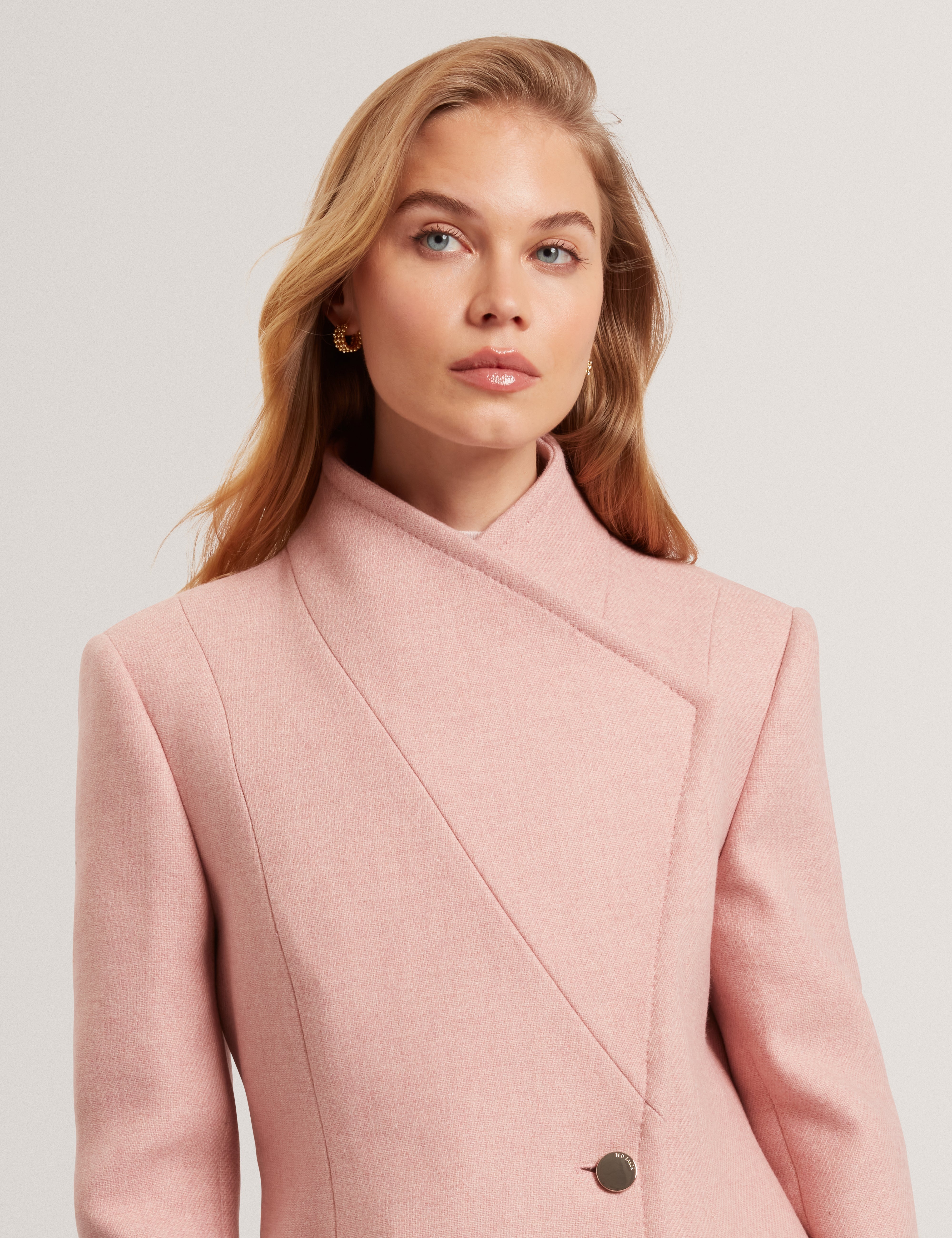 Evigna Double Faced Wool Short Sculpted Wrap Coat Pl-Pink