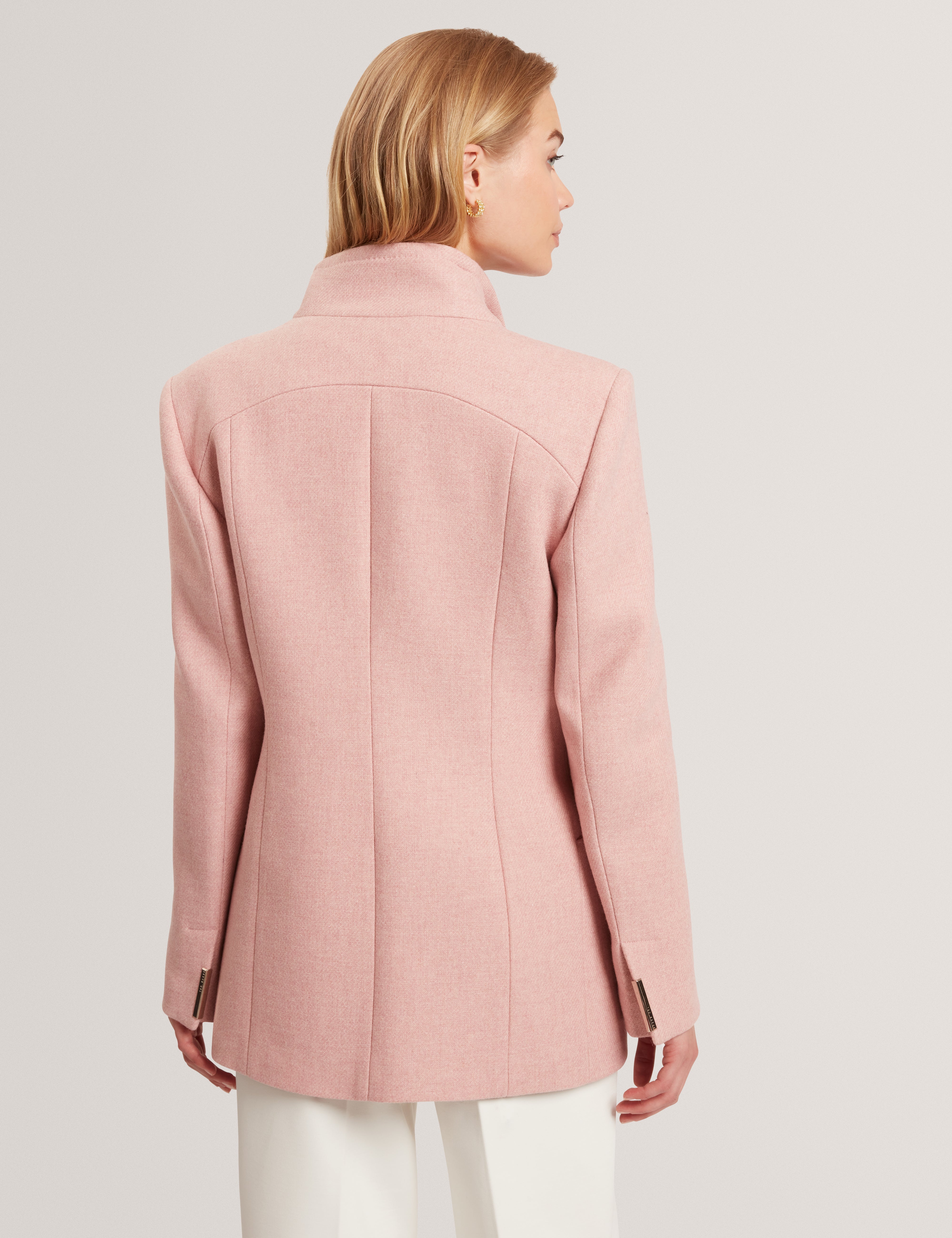 Evigna Double Faced Wool Short Sculpted Wrap Coat Pl-Pink