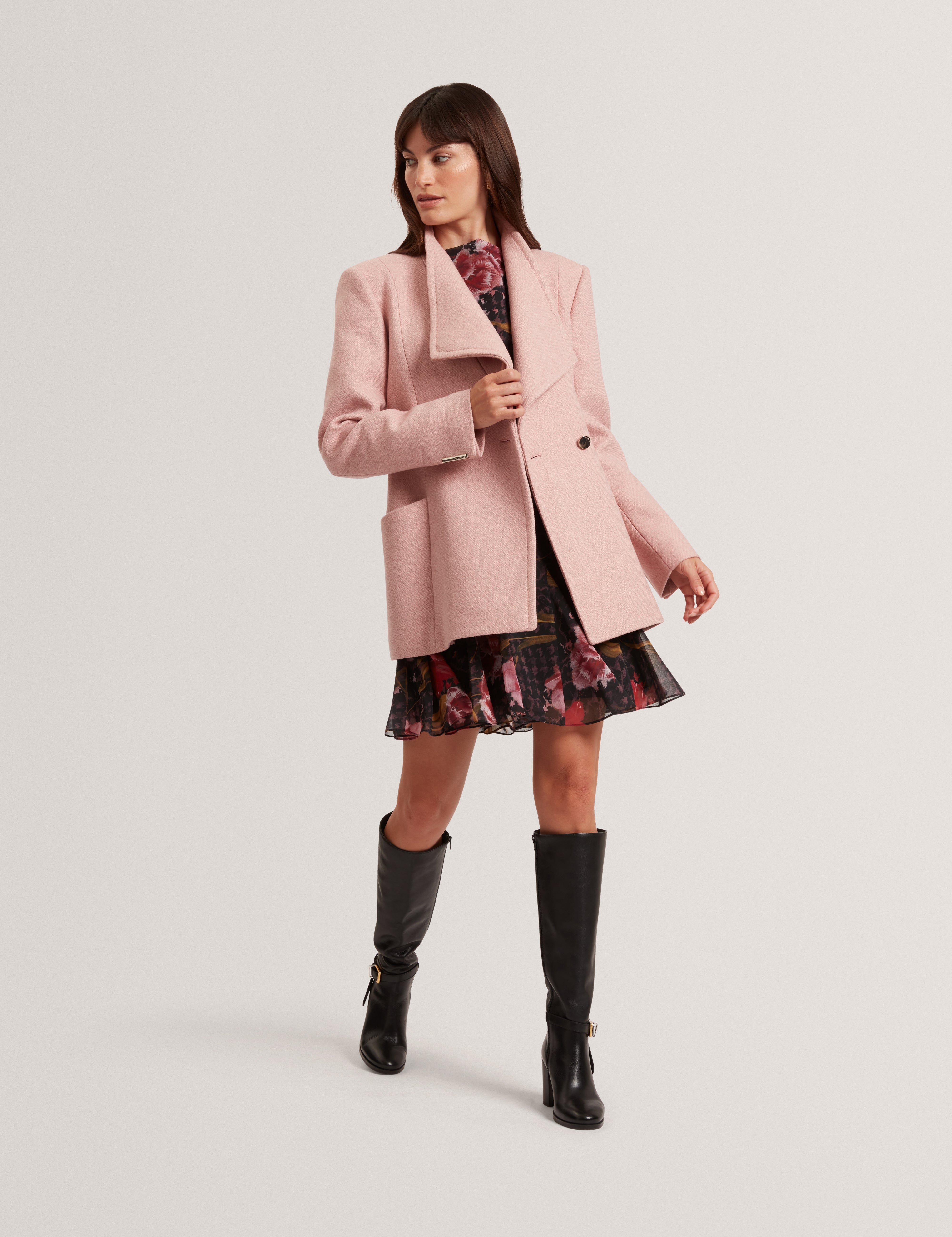 Evigna Double Faced Wool Short Sculpted Wrap Coat Pl-Pink