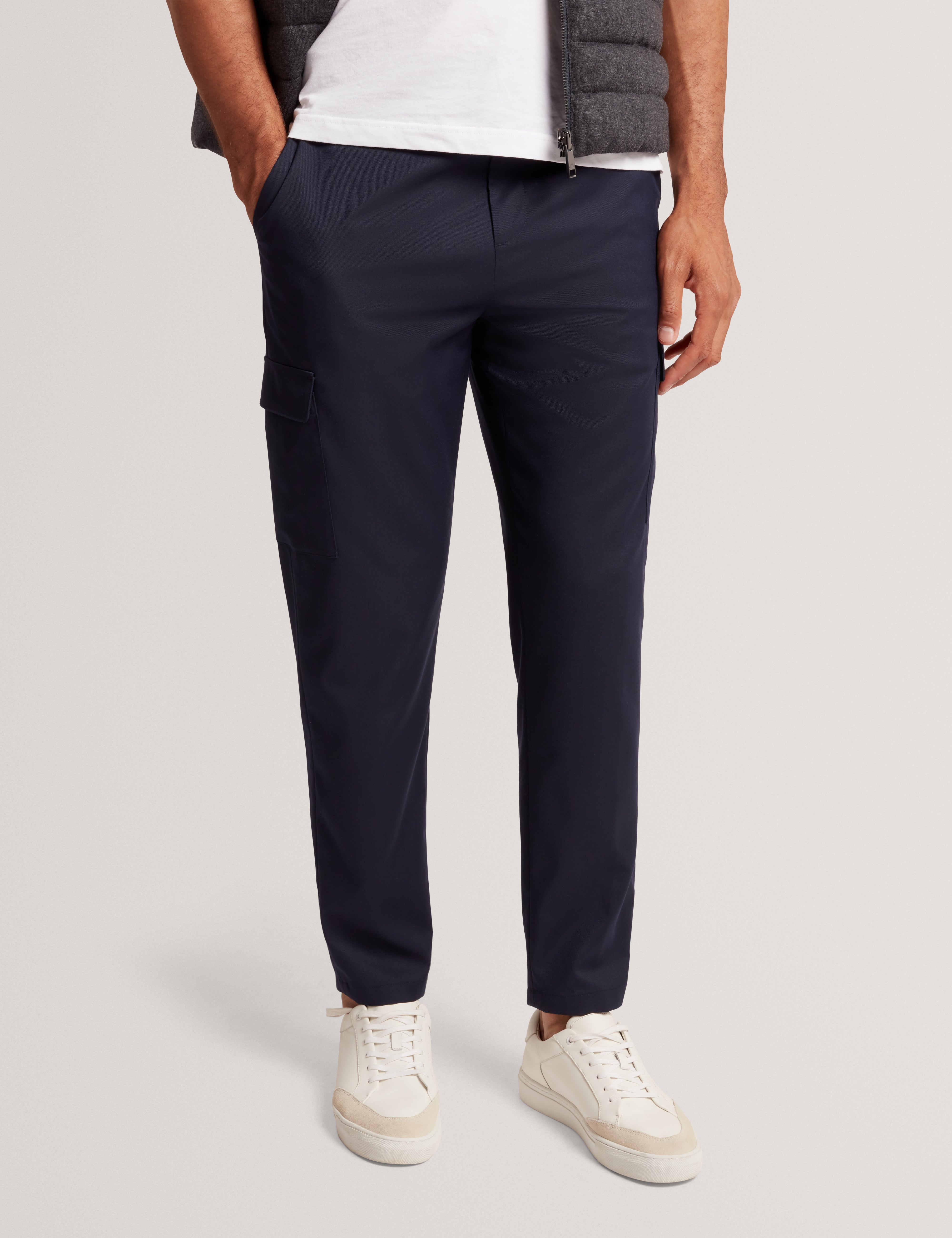 Lional Slim Wool Blend Cargo Trouser Navy