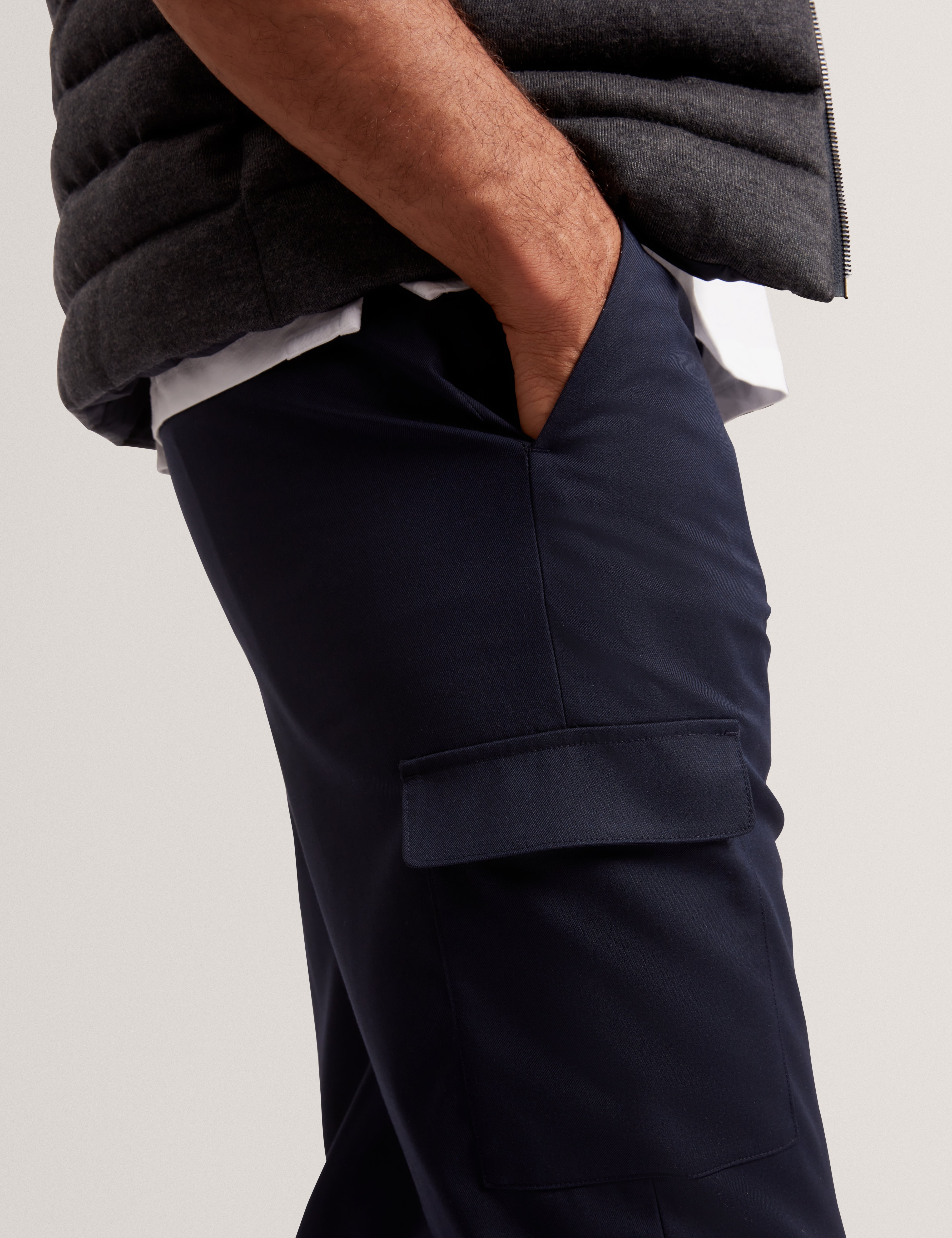 Lional Slim Wool Blend Cargo Trouser Navy