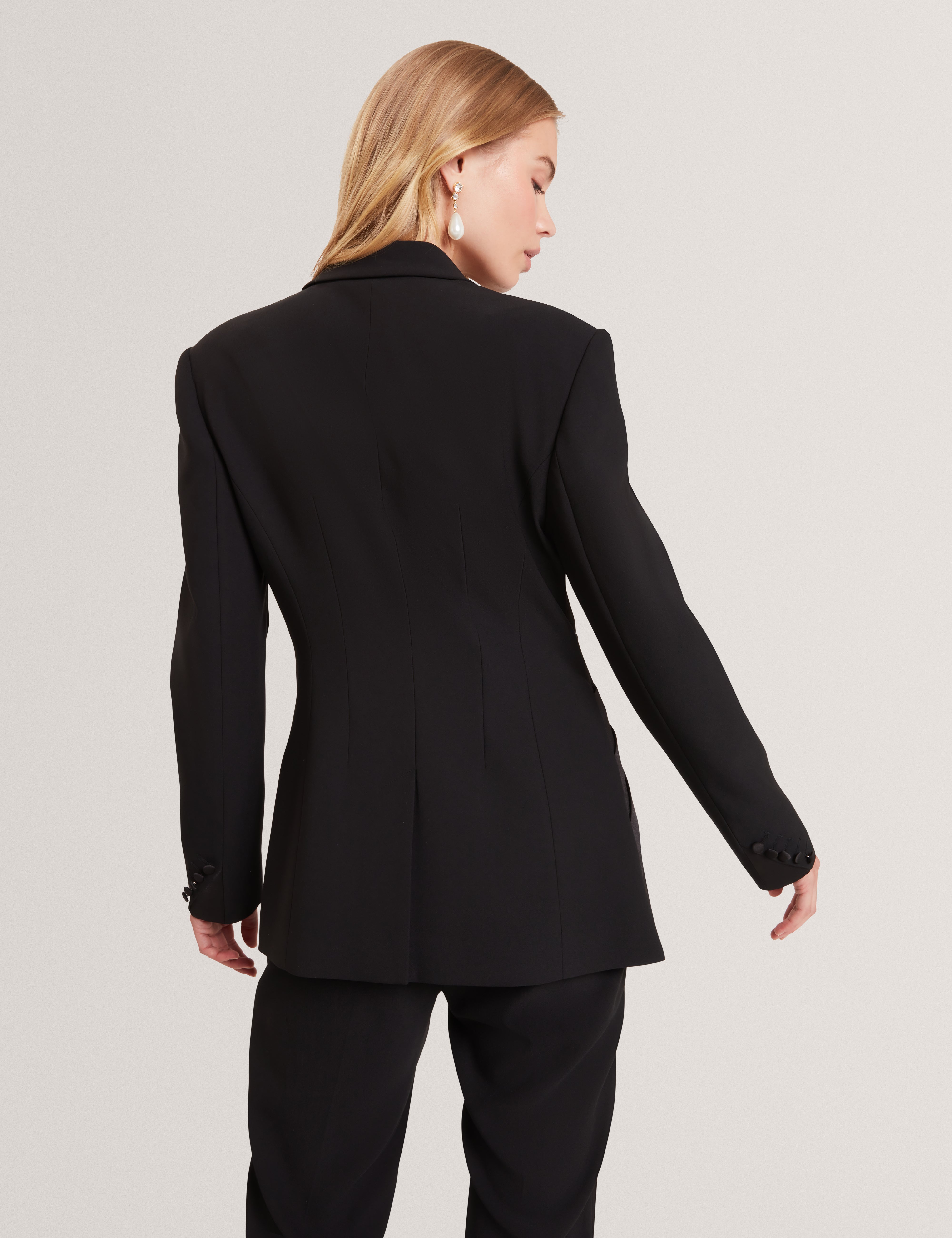 Xeni Tailored Blazer With Satin Bow Detail Black