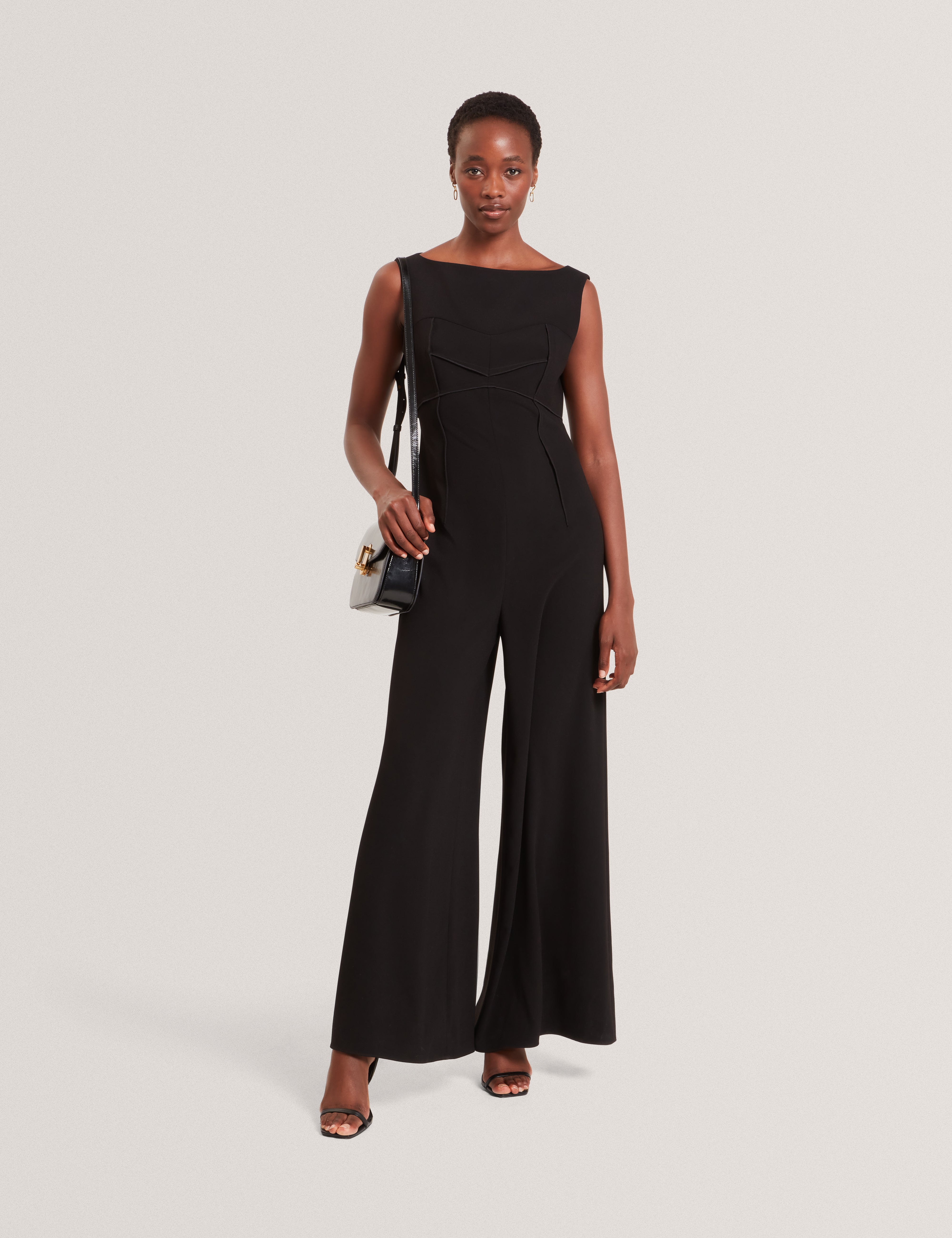 Liivia Corset Detail Wide Leg Jumpsuit Black