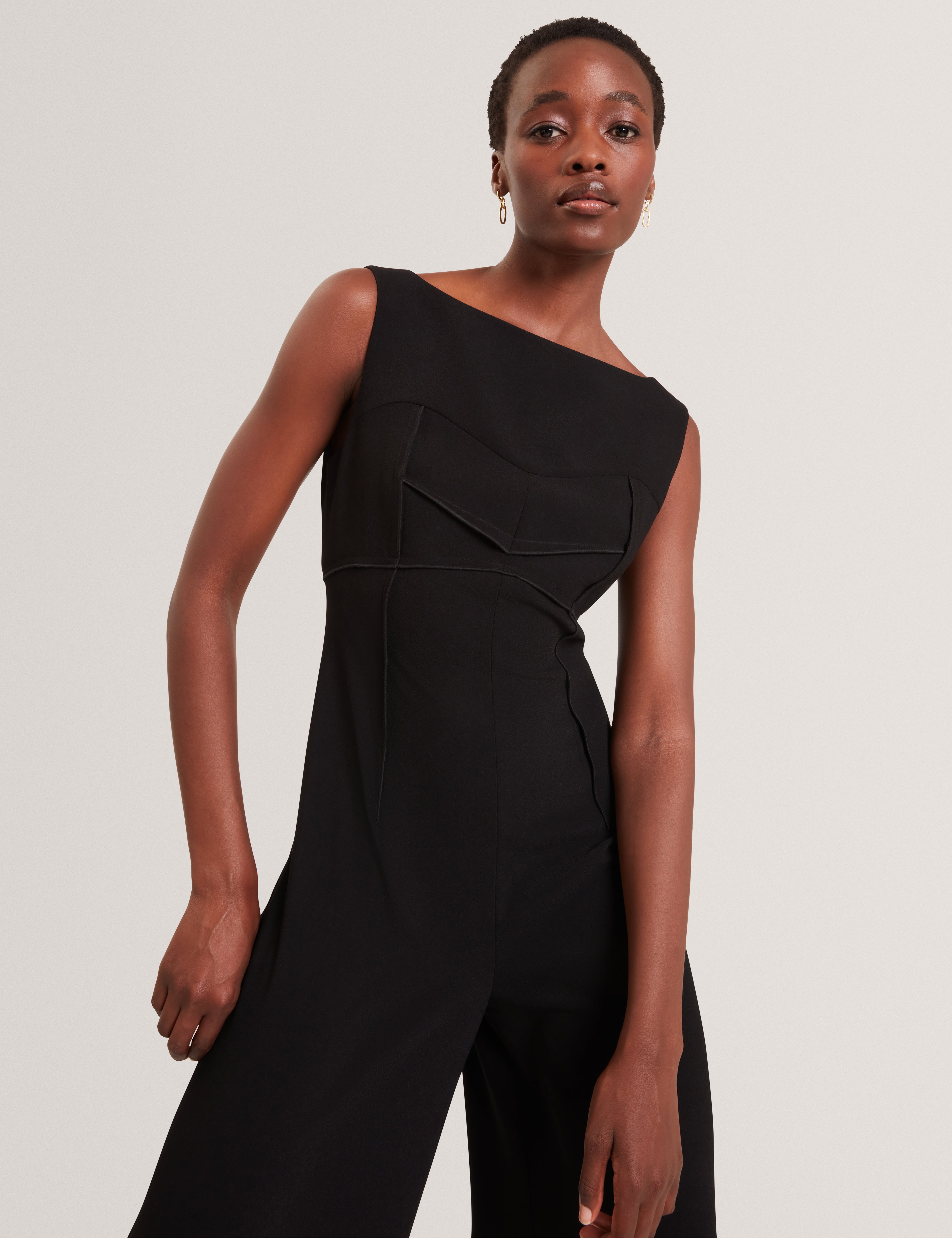 Liivia Corset Detail Wide Leg Jumpsuit Black