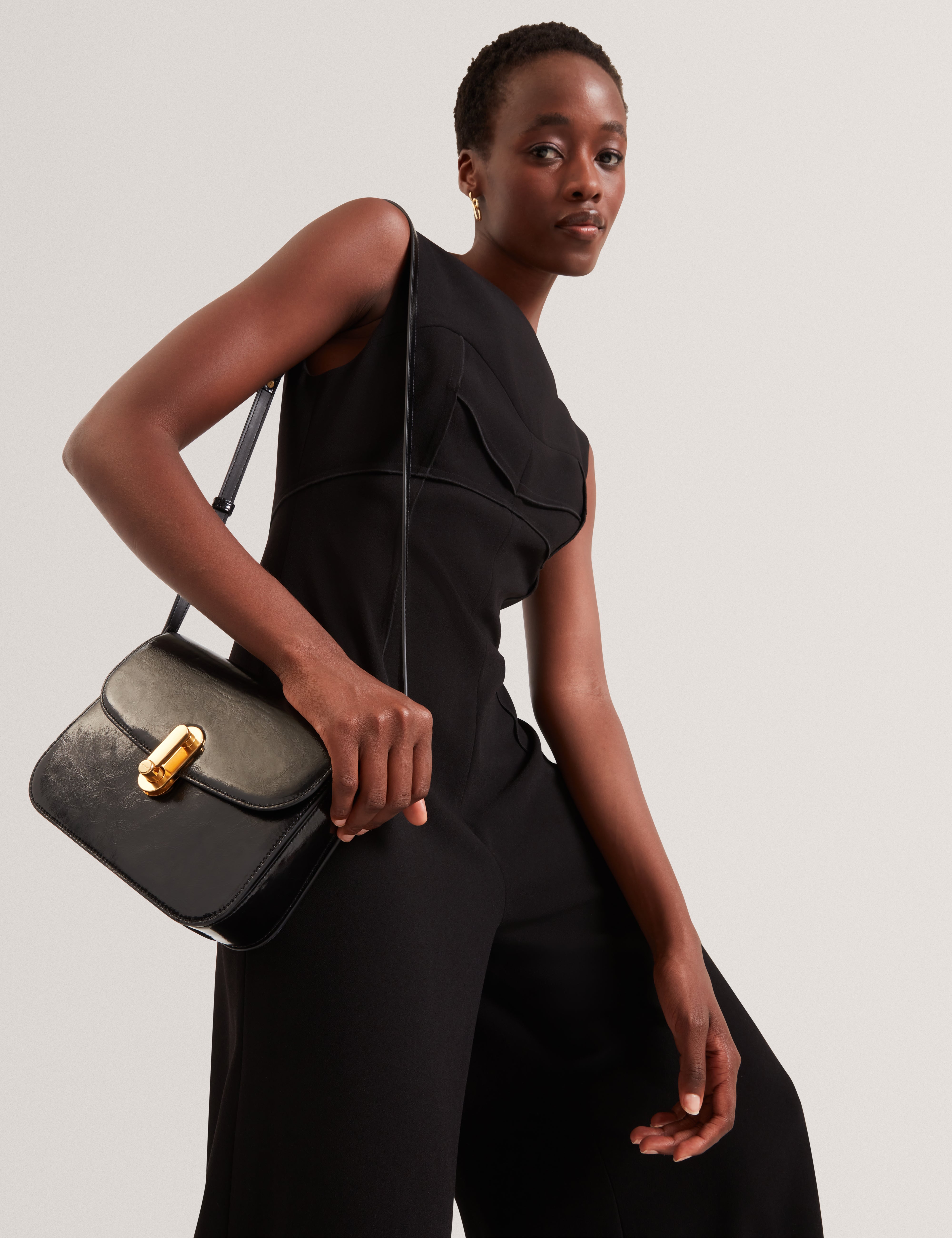 Liivia Corset Detail Wide Leg Jumpsuit Black