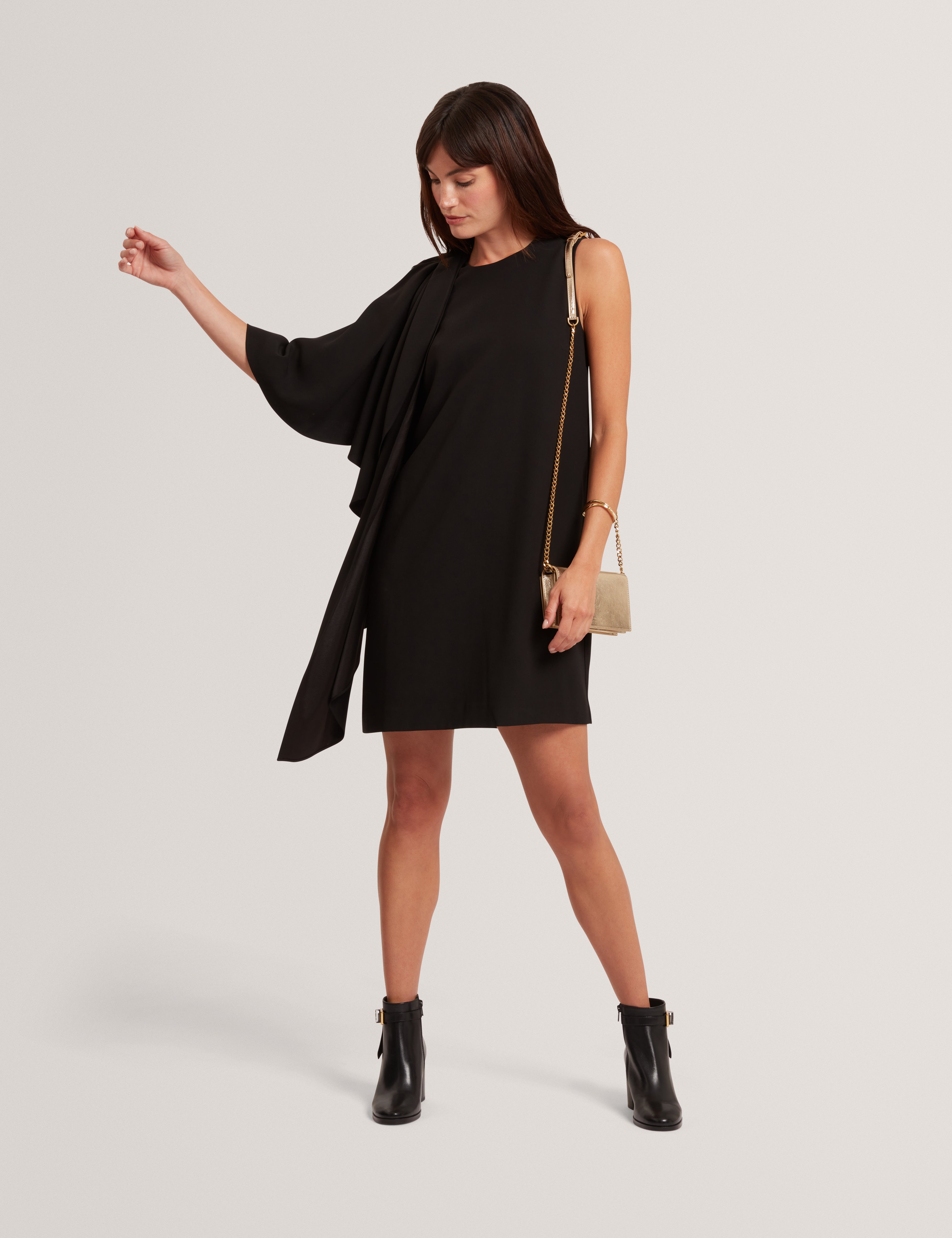 Ottiia Printed Drape Mini Dress Black