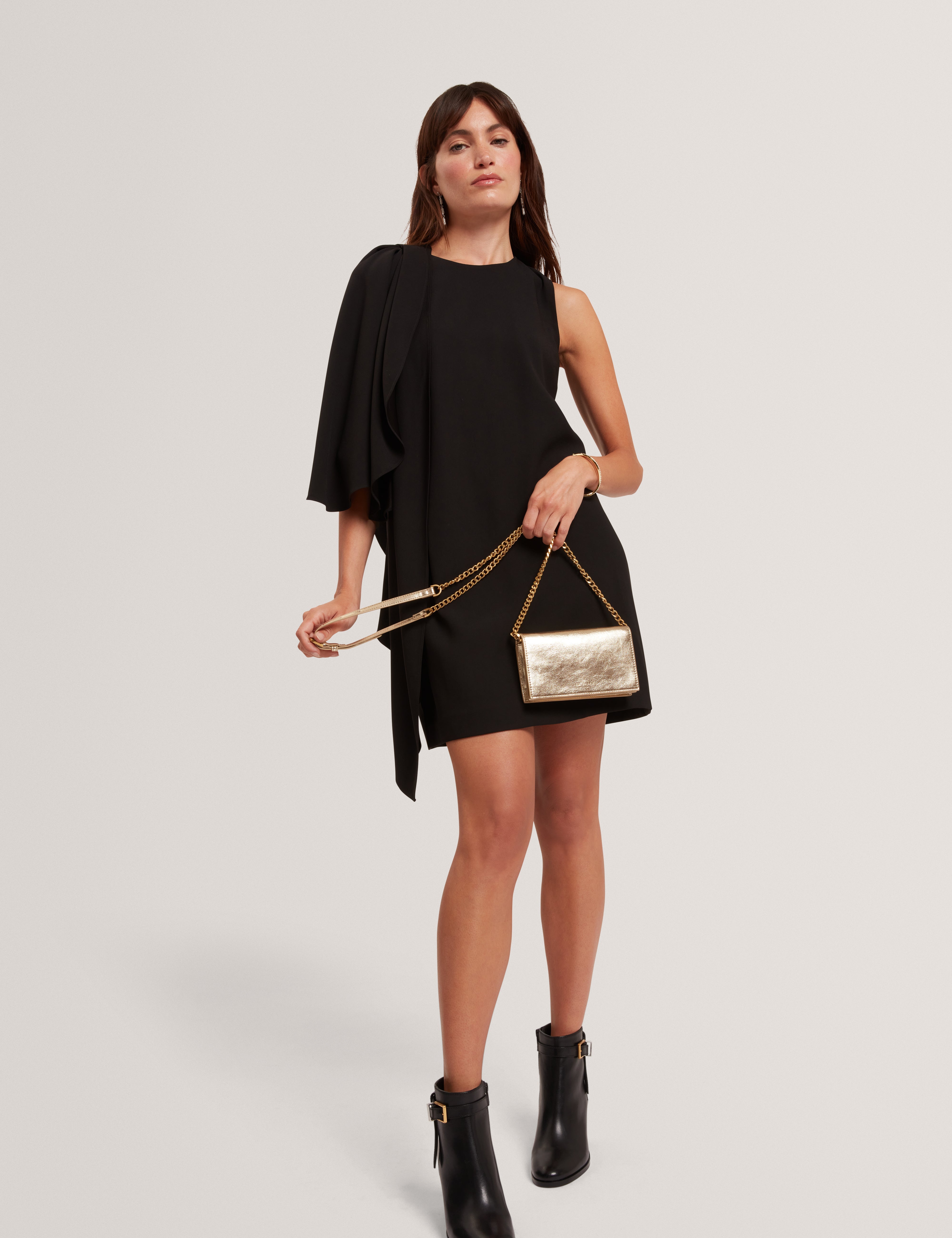 Ottiia Printed Drape Mini Dress Black