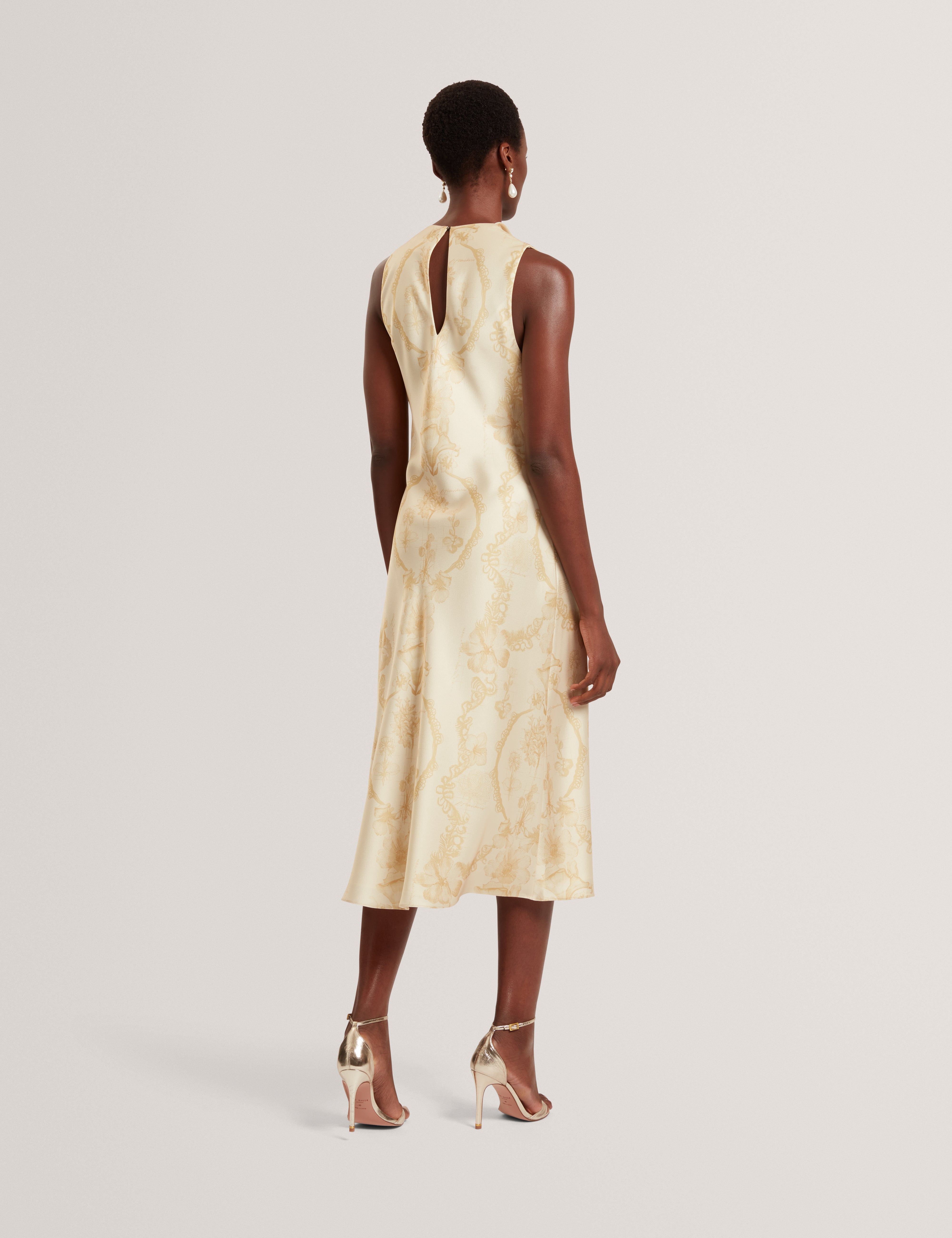Meloda Print Drape Neck Midi Dress Lt-Yellow