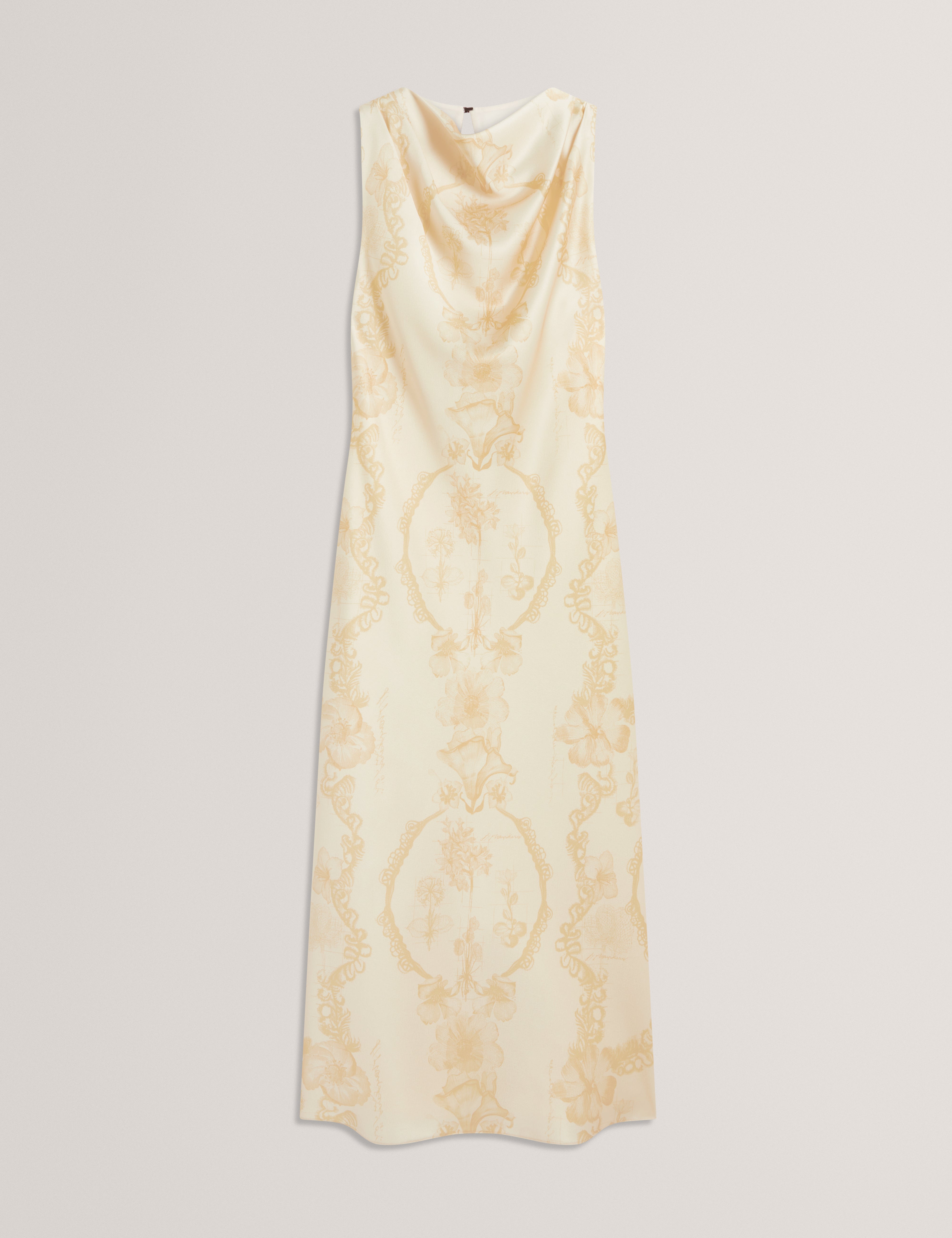 Meloda Print Drape Neck Midi Dress Lt-Yellow