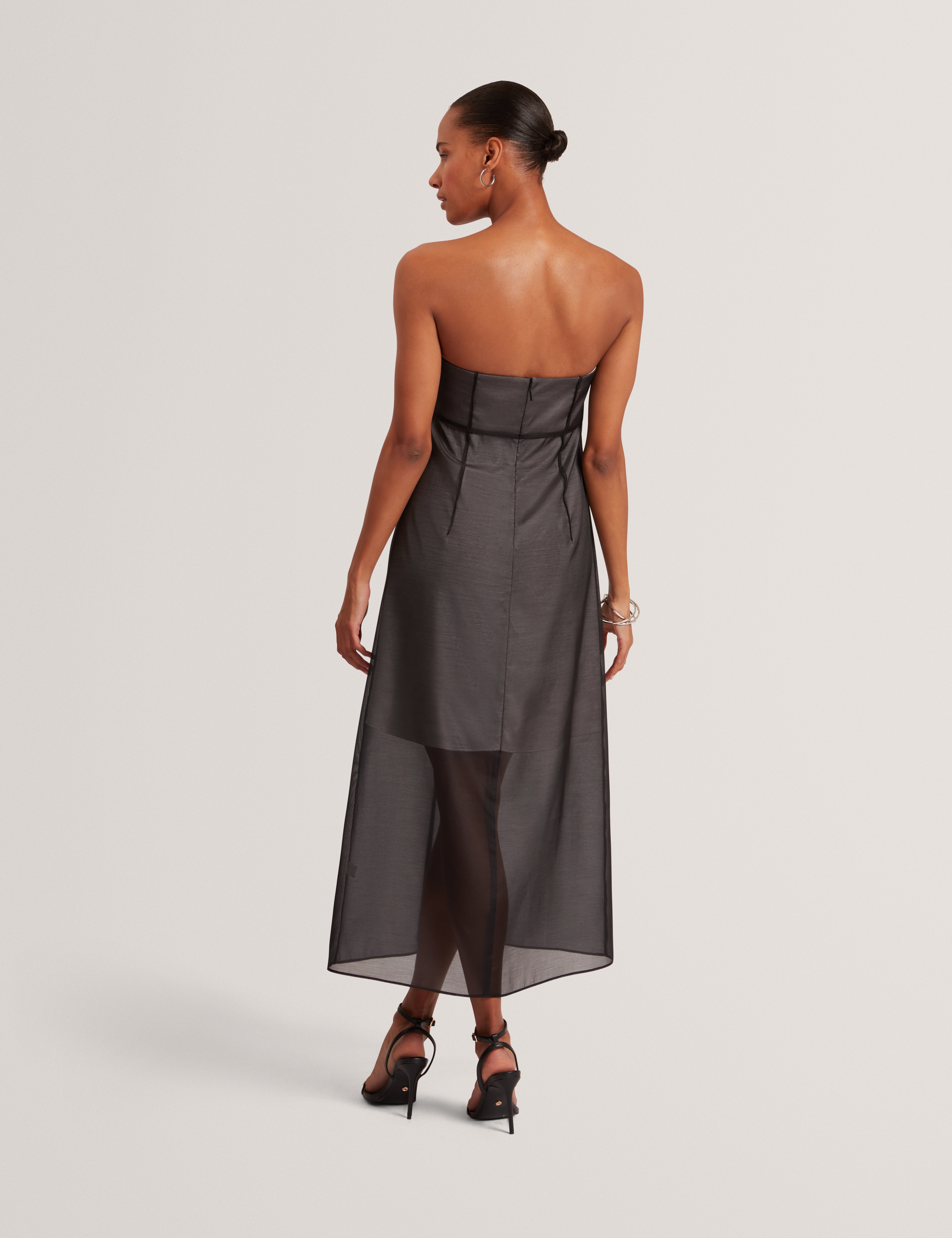Florza Sweetheart Neckline Overlay Organza Dress Black