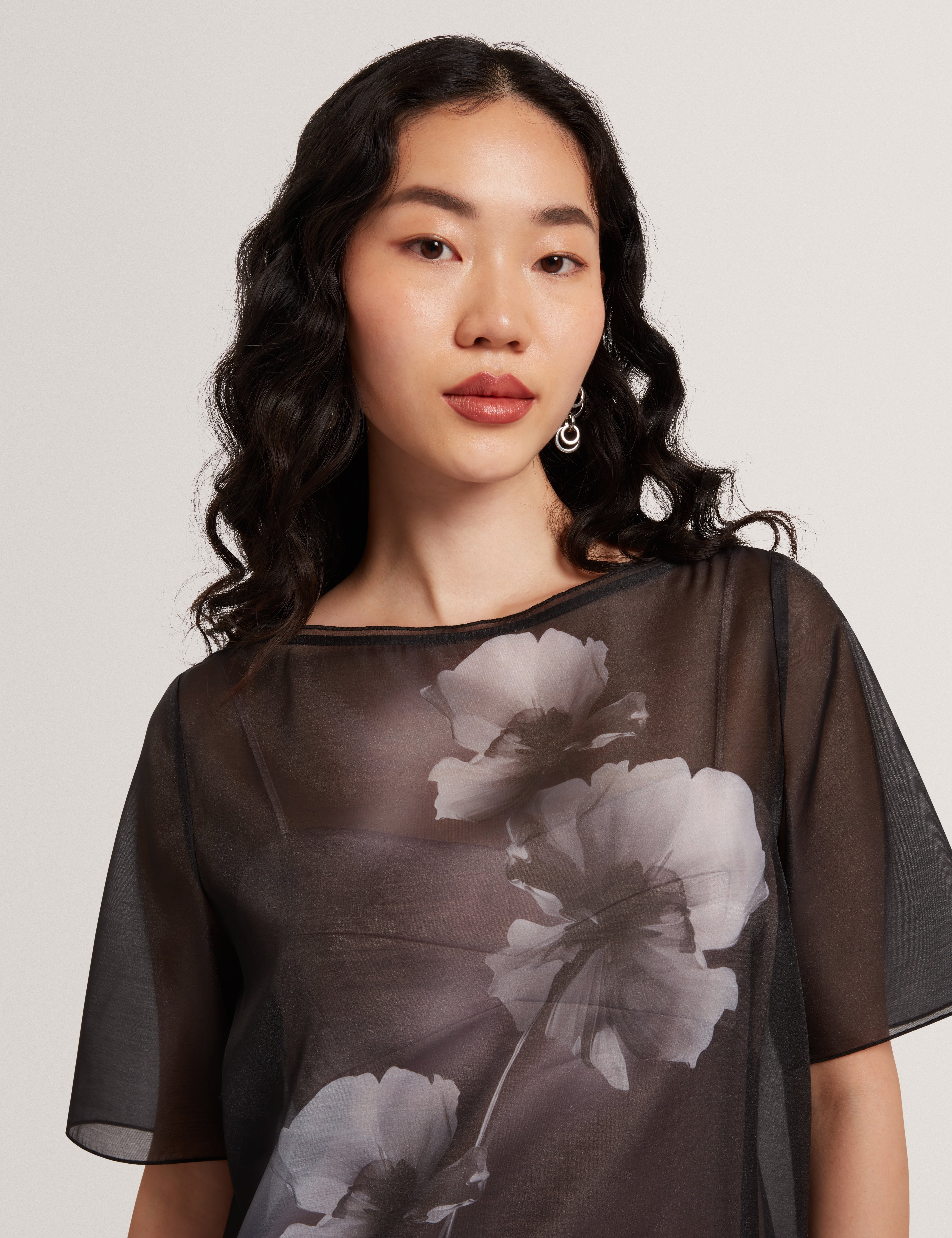 Fallyn Printed Organza Overlay Mini T-Shirt Dress Black