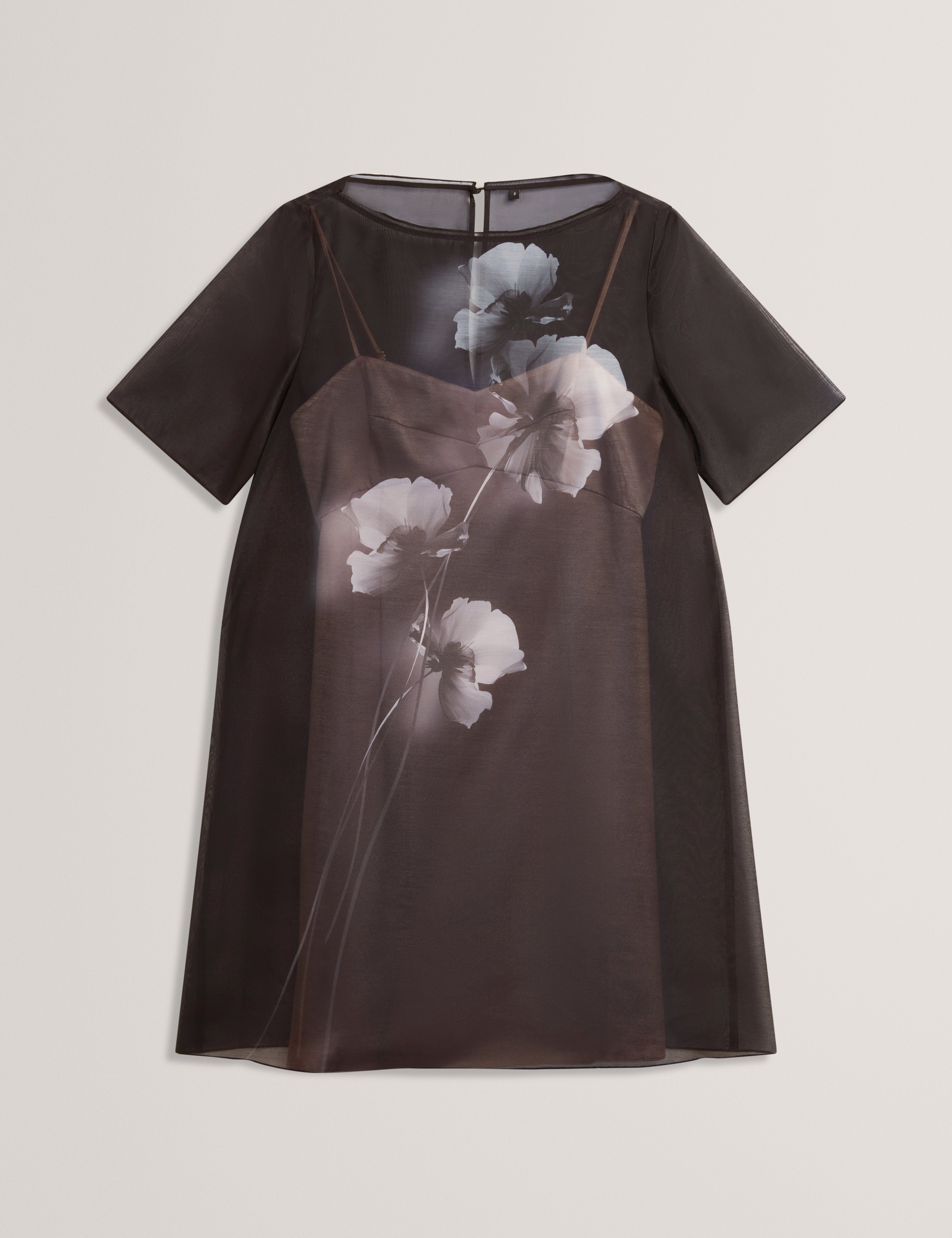 Fallyn Printed Organza Overlay Mini T-Shirt Dress Black