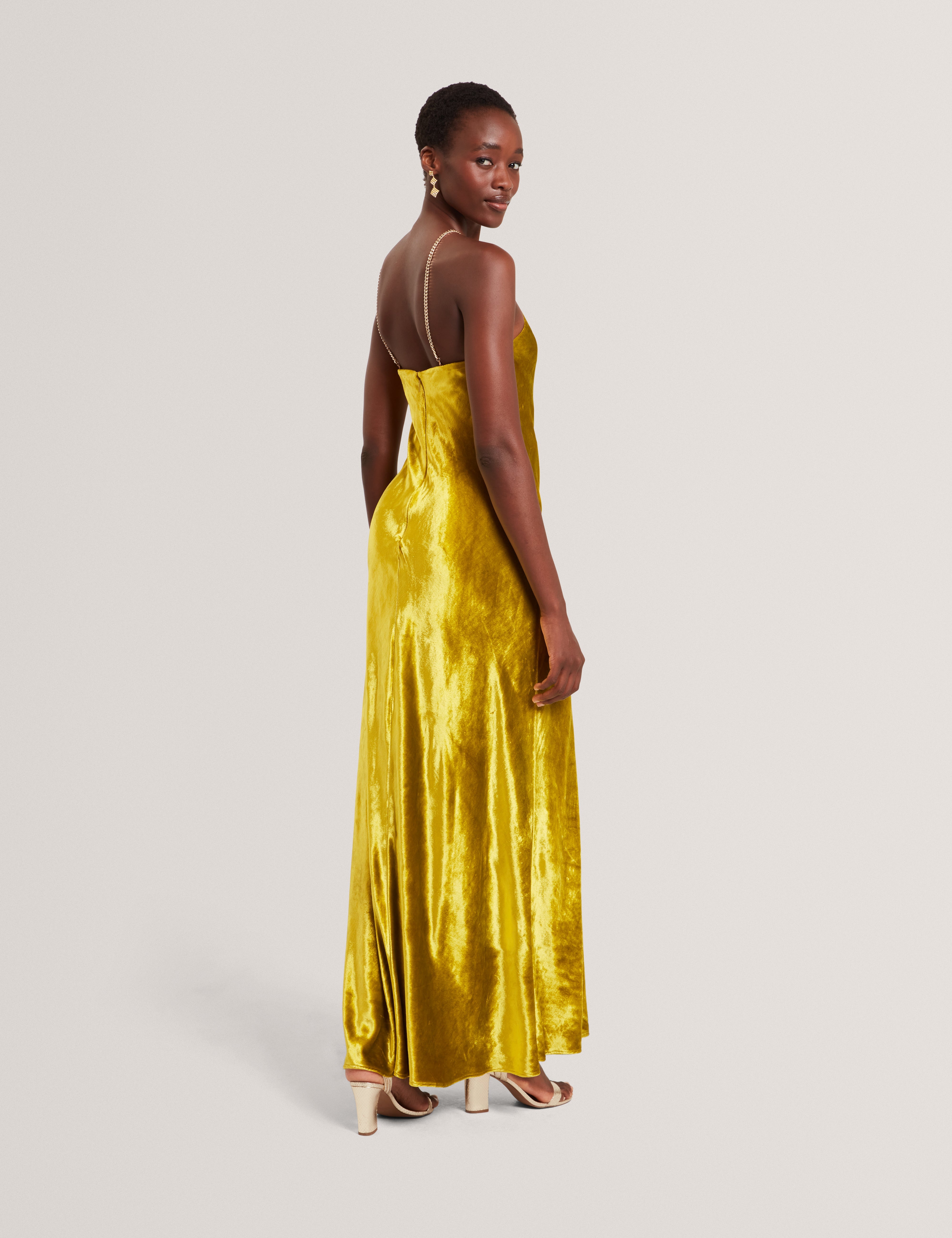 Jordya Velvet Halter Neck Maxi Dress Gold
