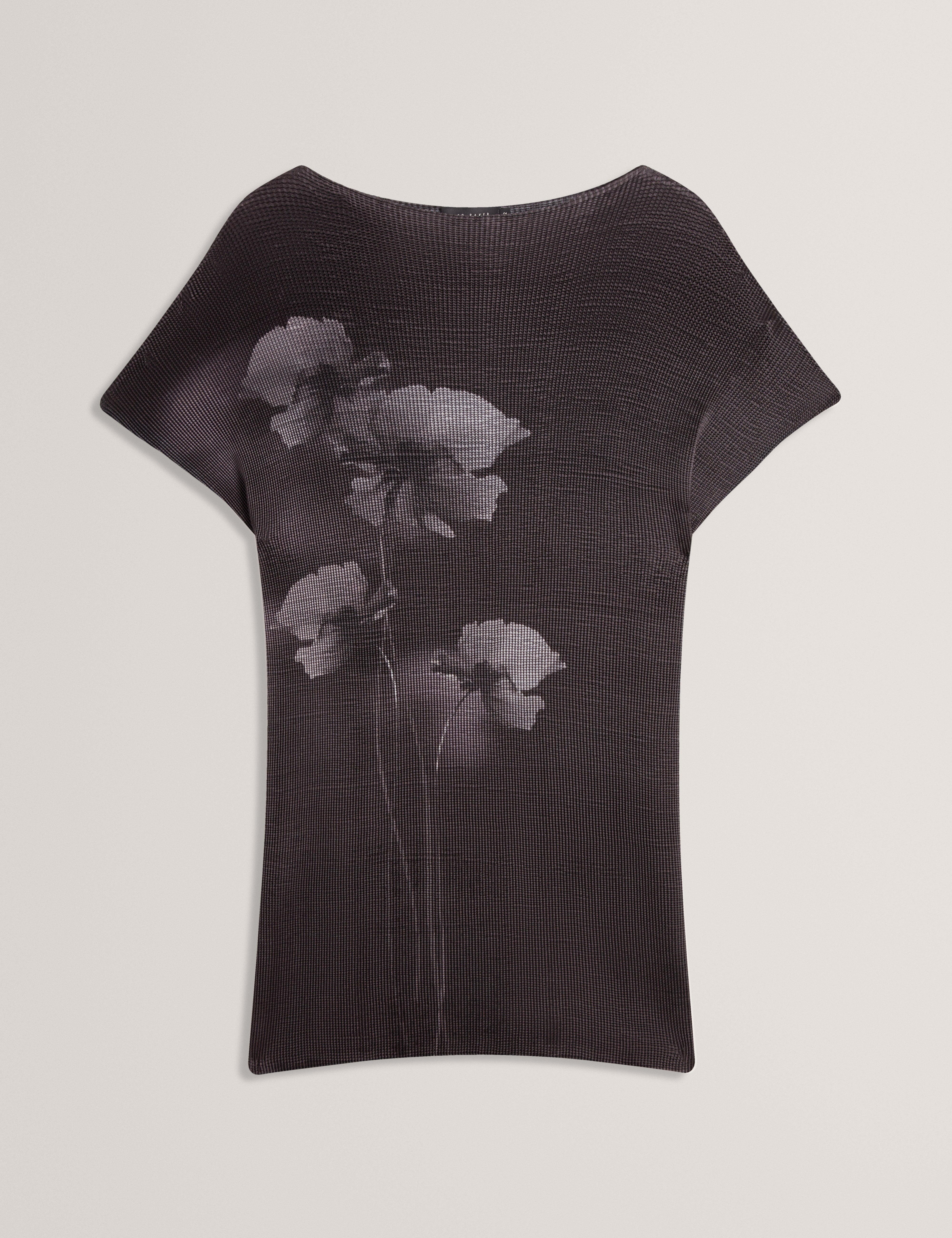 Eloti Printed Short Sleeve Plisse Top Black