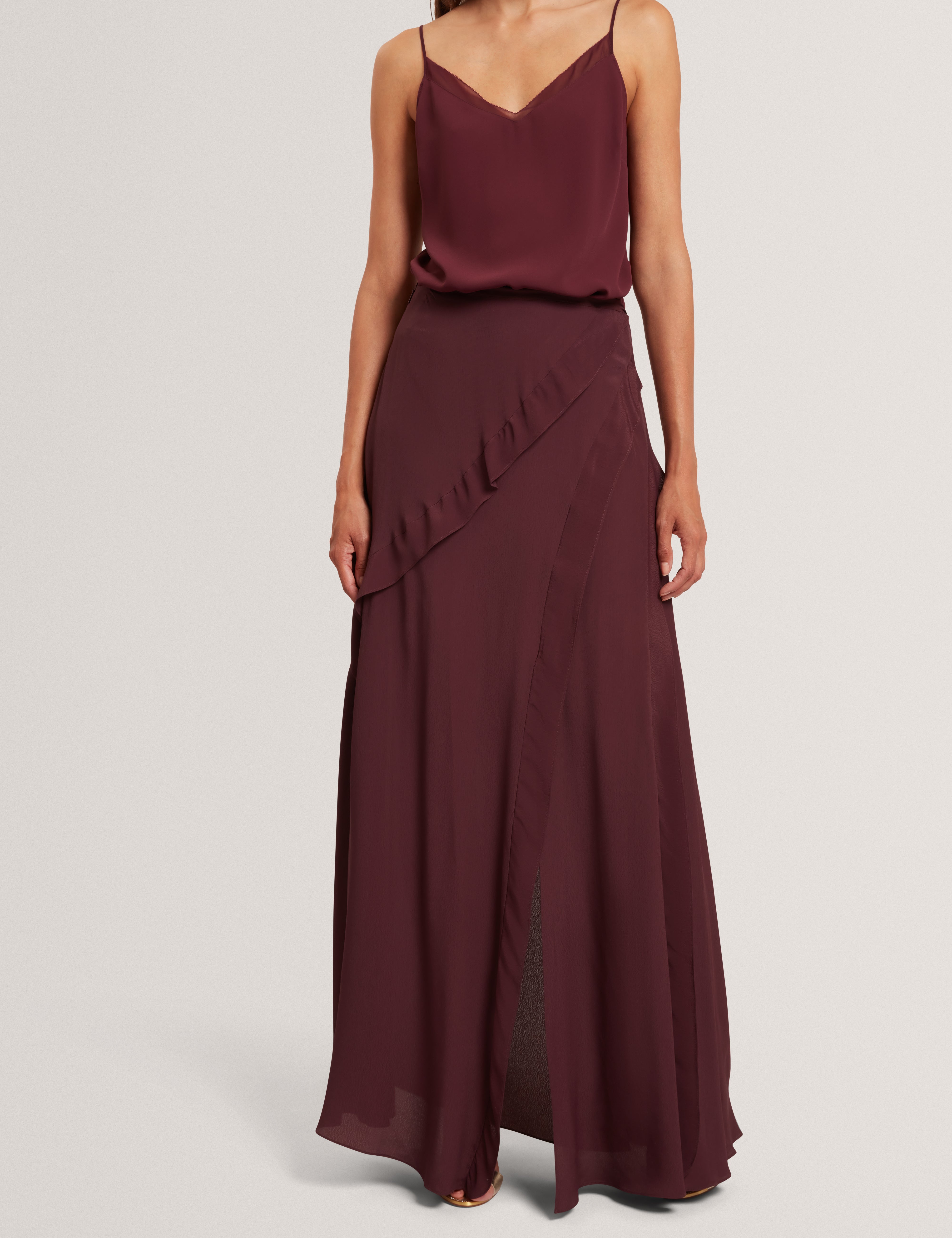 Tylda Frill Detail Maxi Skirt Oxblood
