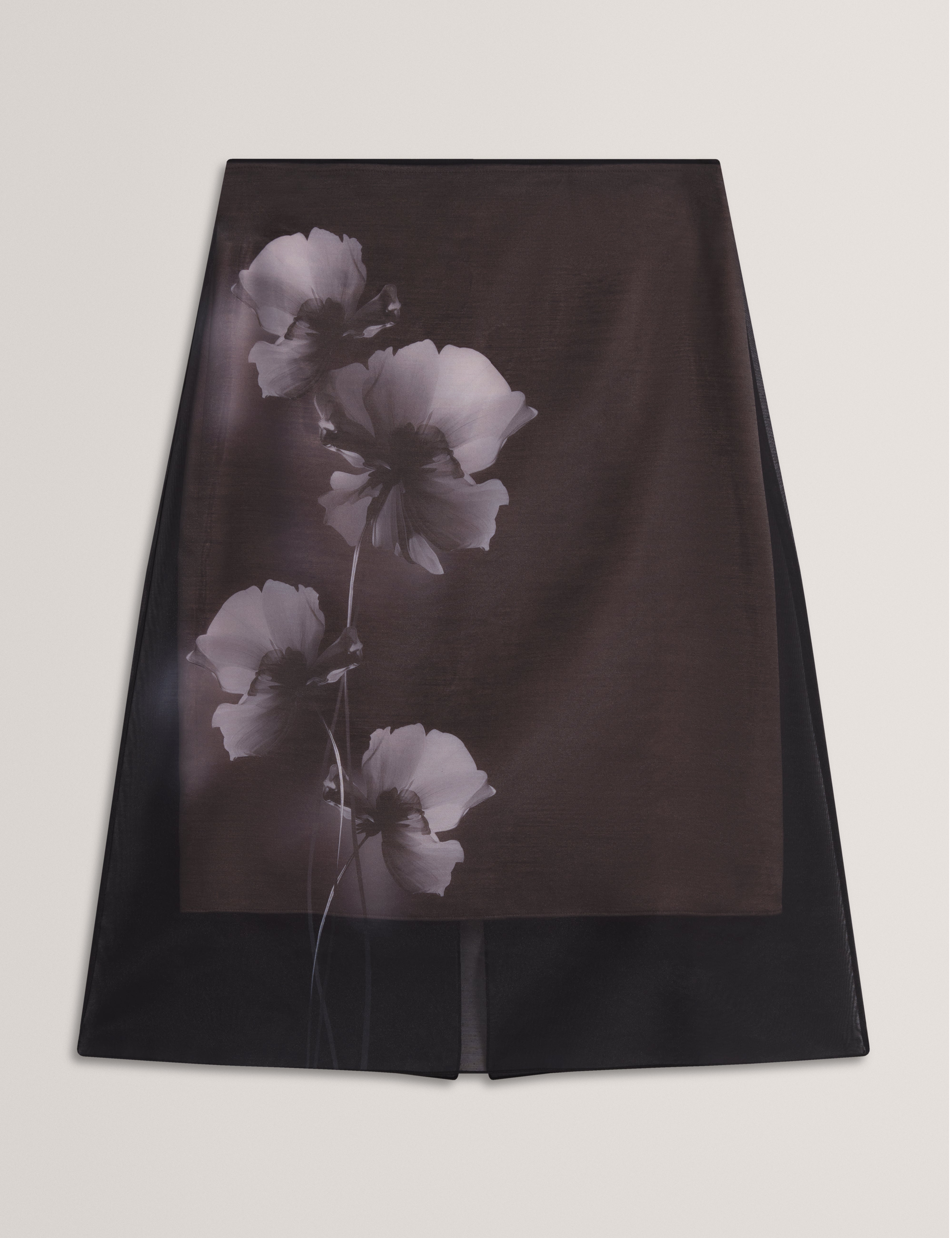 Vieva Printed Organza Overlay Midi Skirt Black