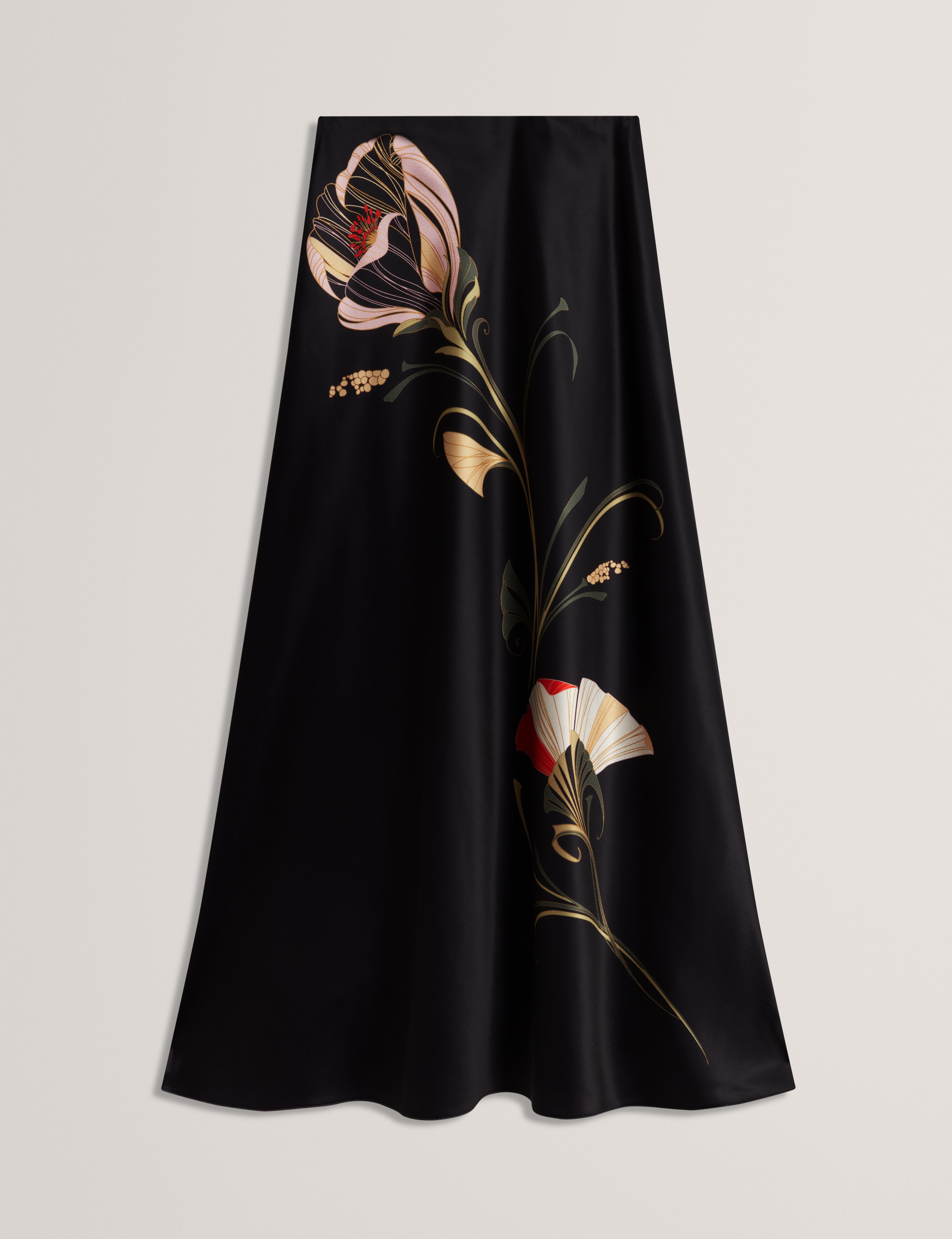 Salira Printed Bias Cut Midi Skirt Black