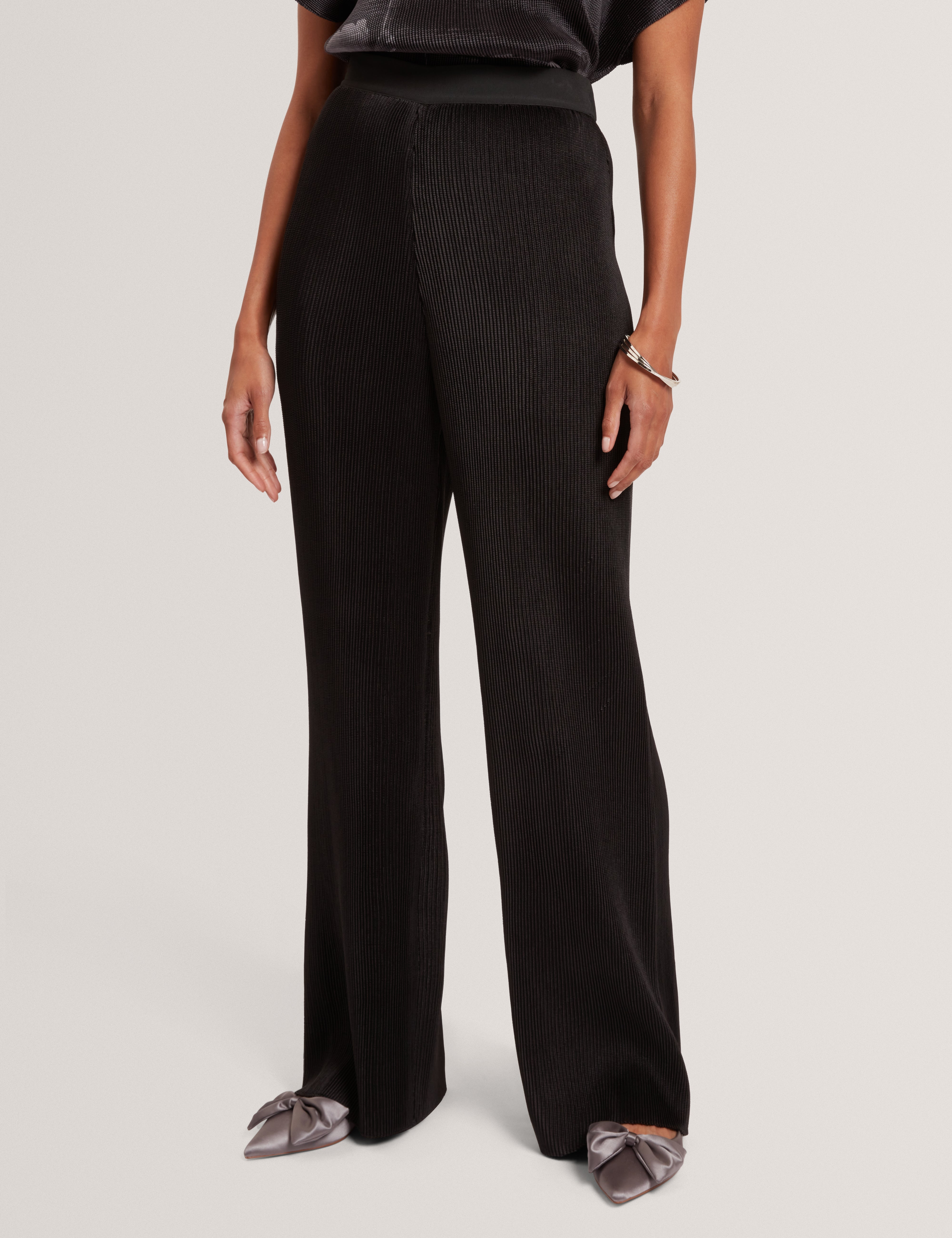 Narela Printed Wide Leg Plisse Trouser Black