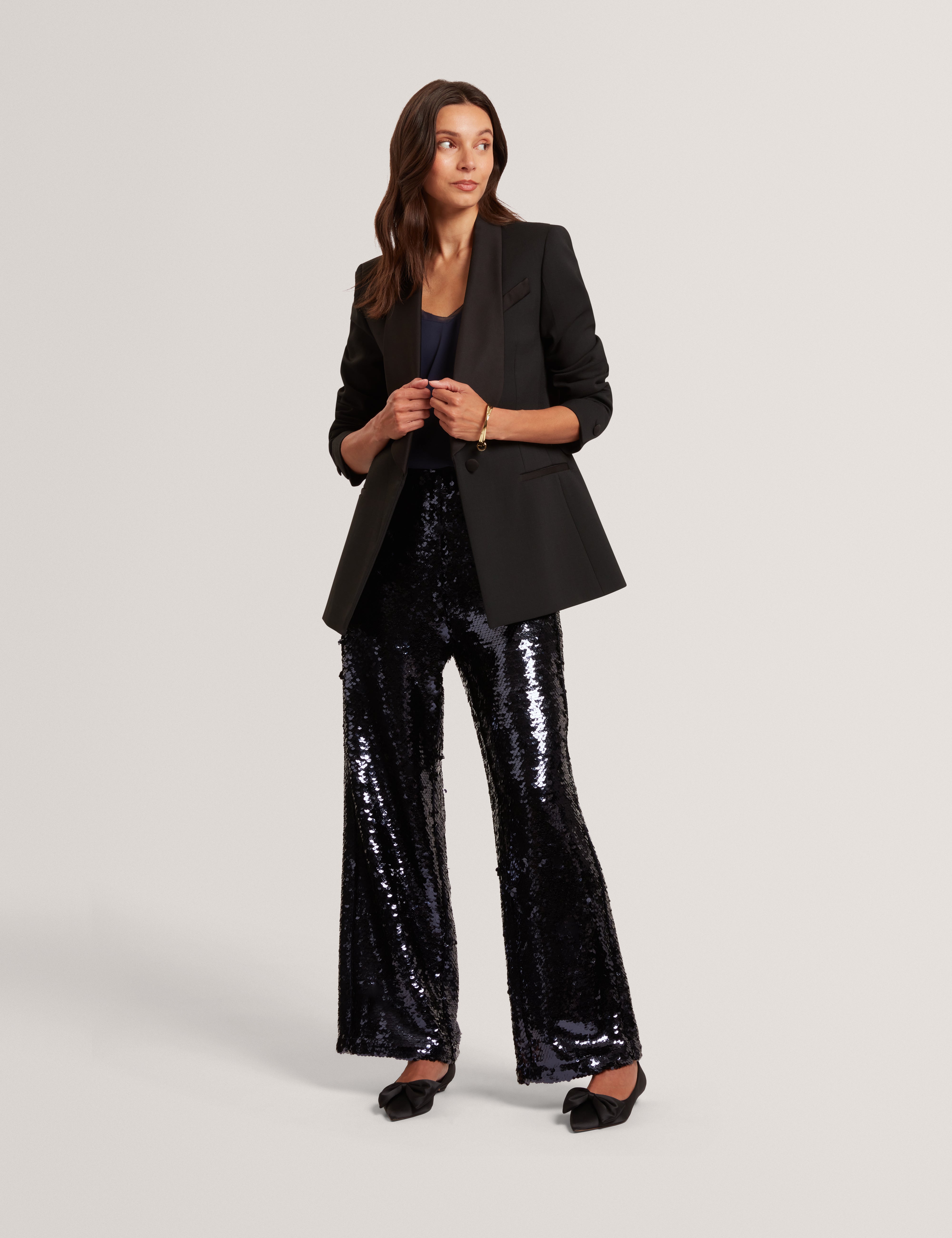 Valee Tailored Relaxed Blazer With Satin Lapel Black