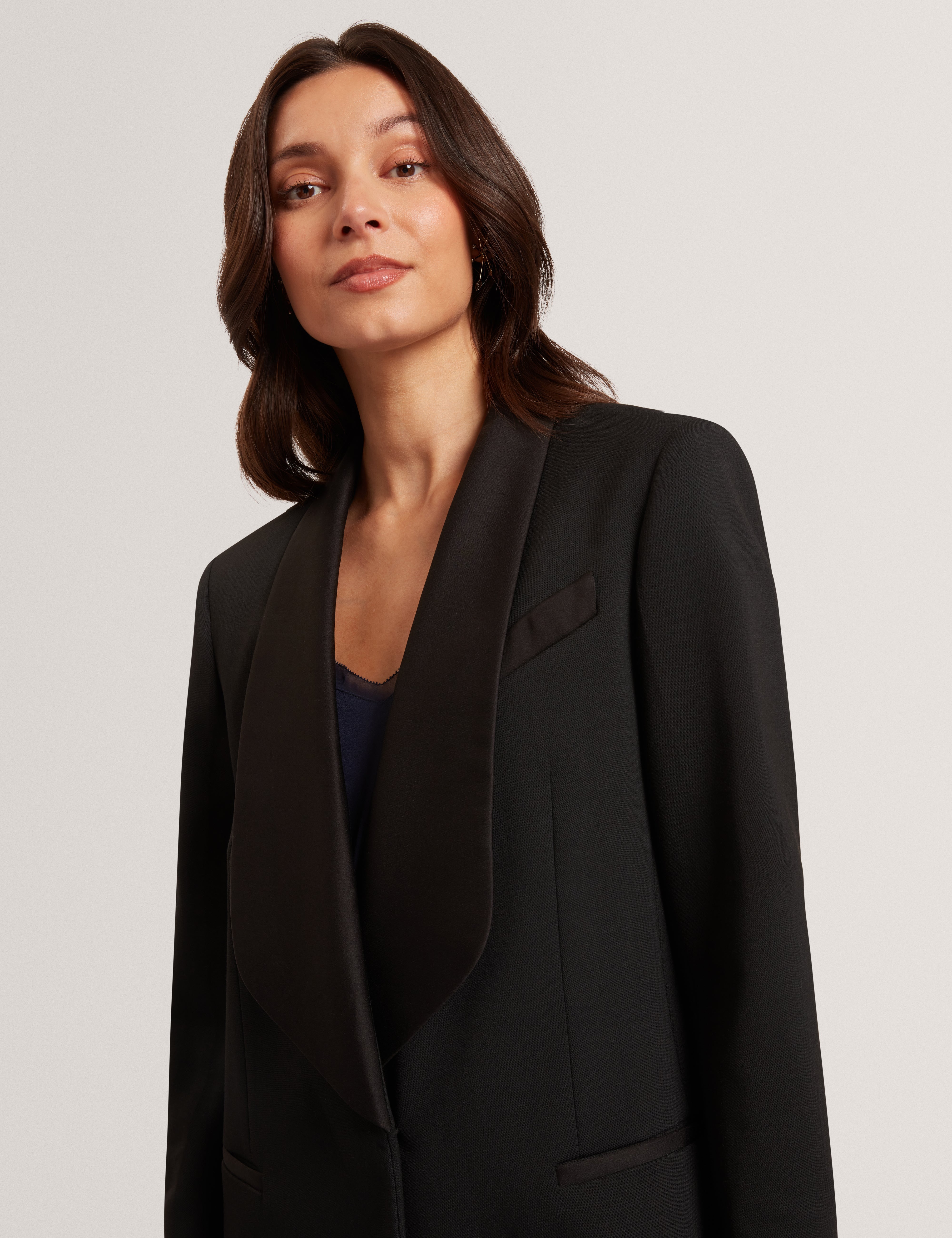 Valee Tailored Relaxed Blazer With Satin Lapel Black