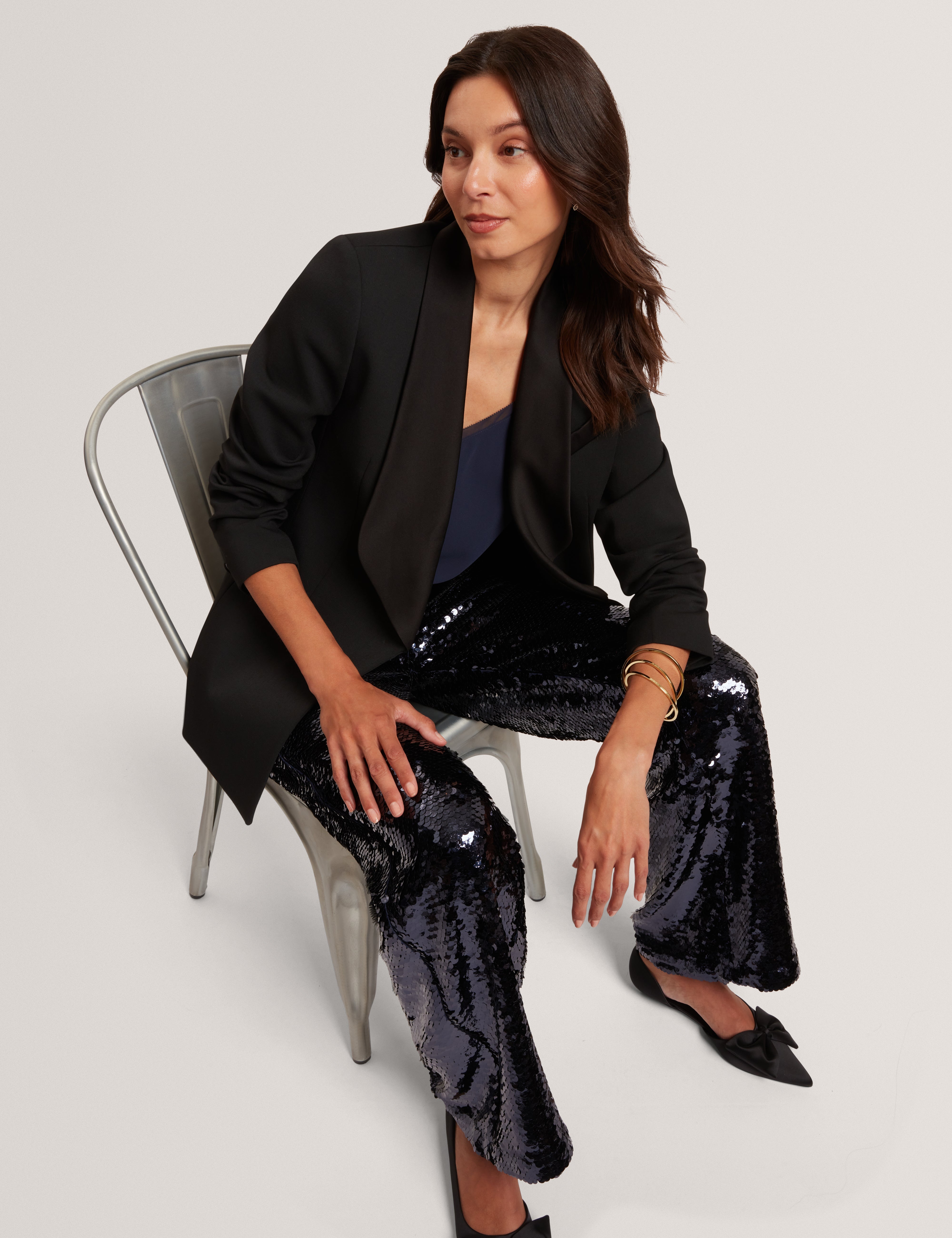 Valee Tailored Relaxed Blazer With Satin Lapel Black