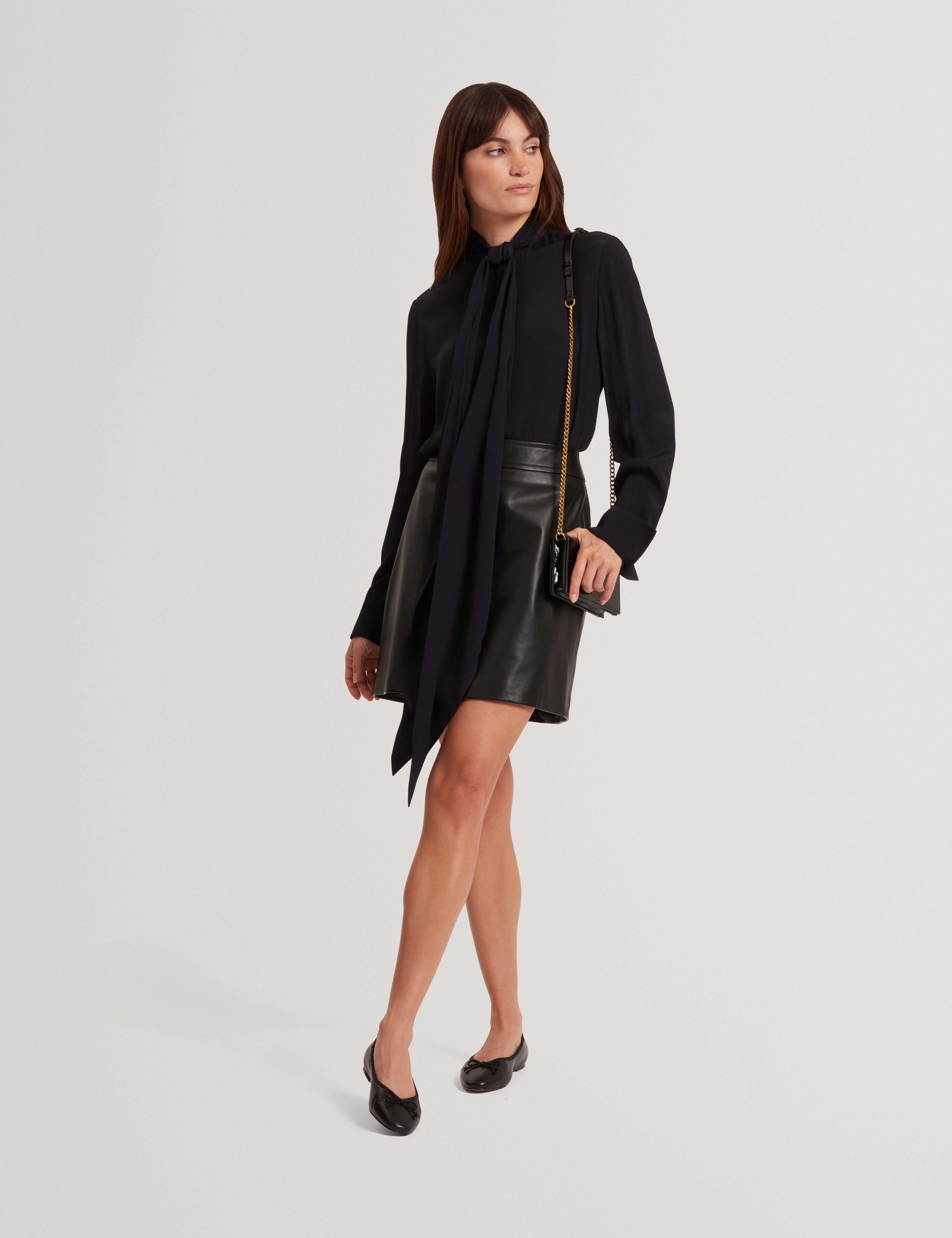 Vikta Leather Mini Skirt With Stitch Detail Black