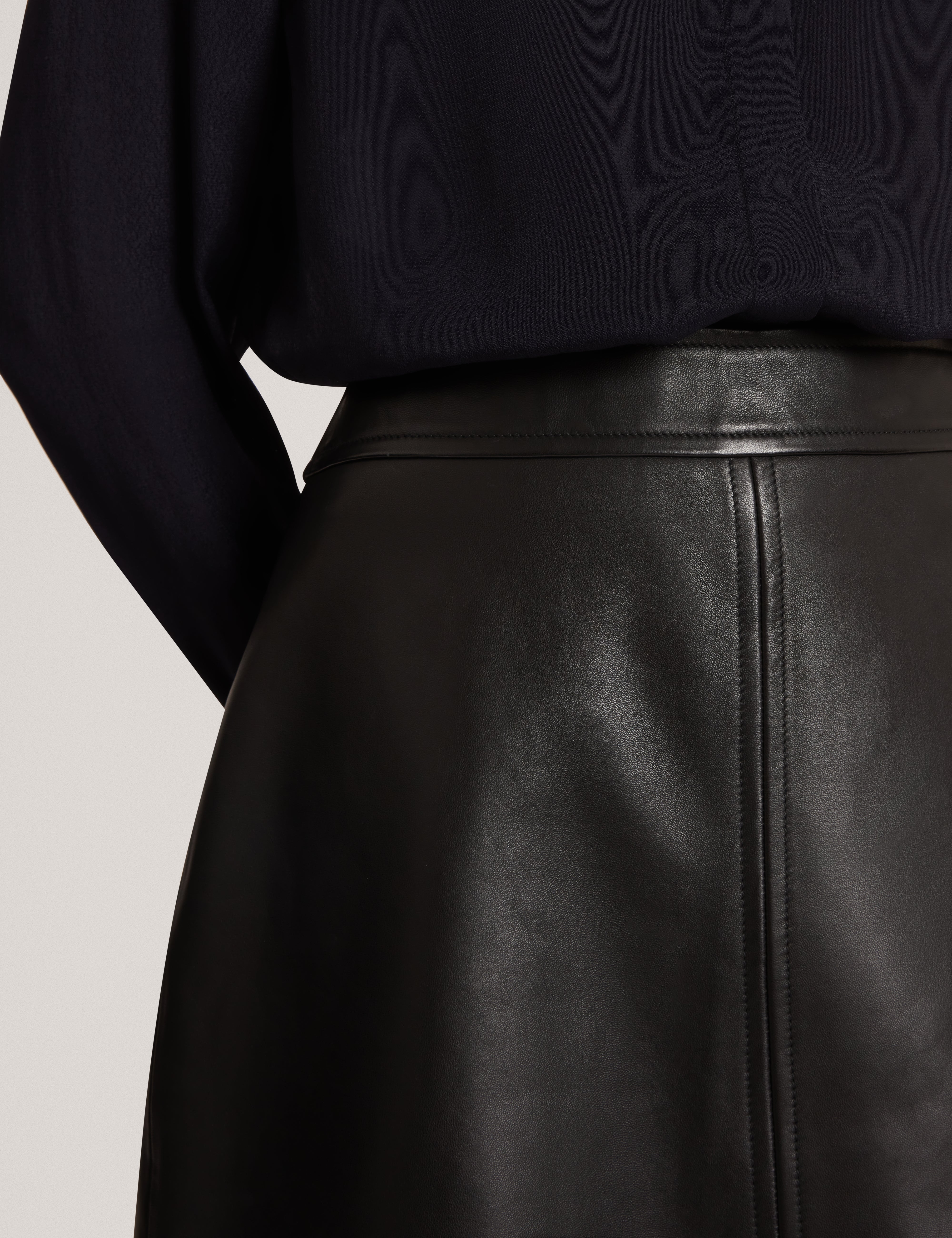 Vikta Leather Mini Skirt With Stitch Detail Black