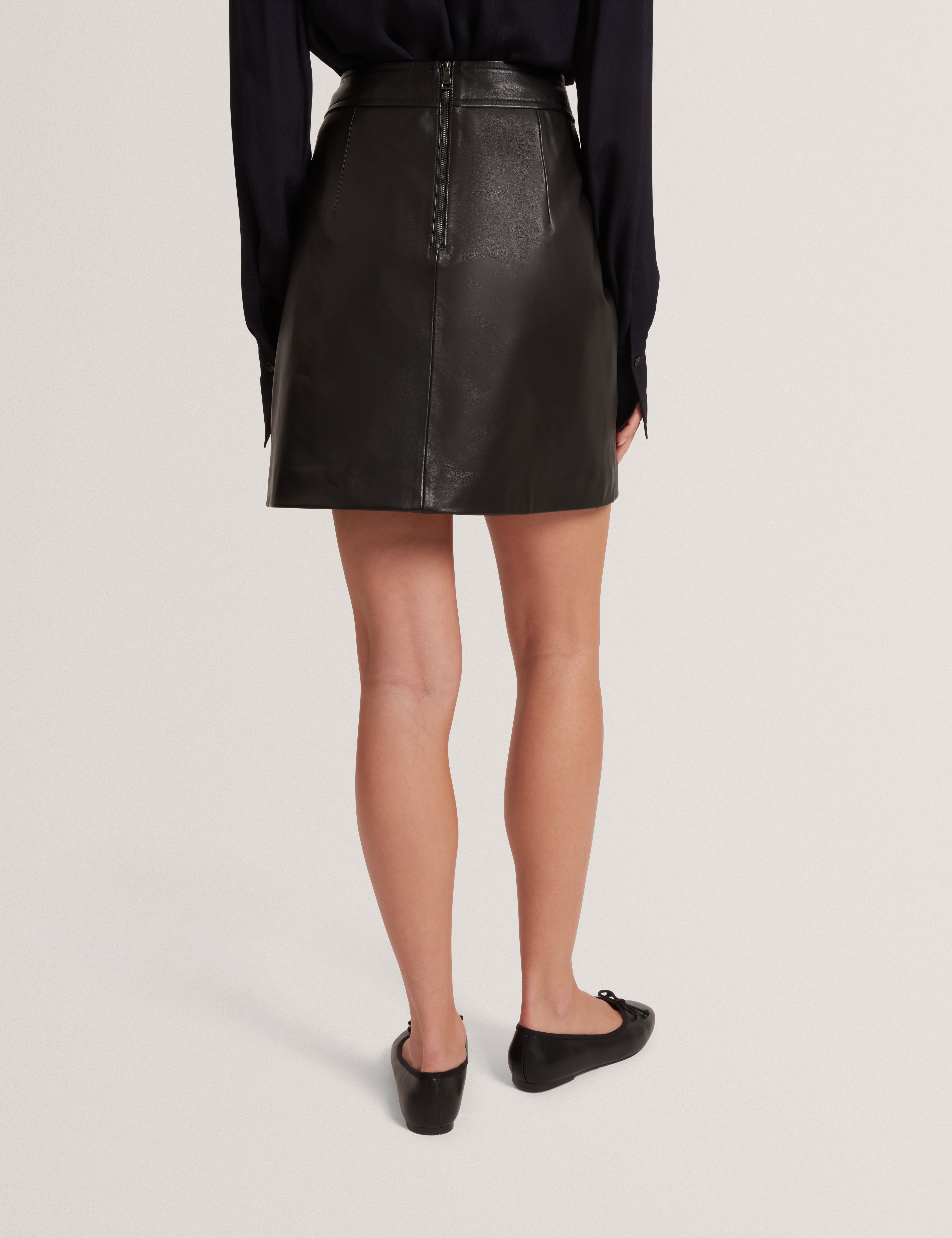 Vikta Leather Mini Skirt With Stitch Detail Black