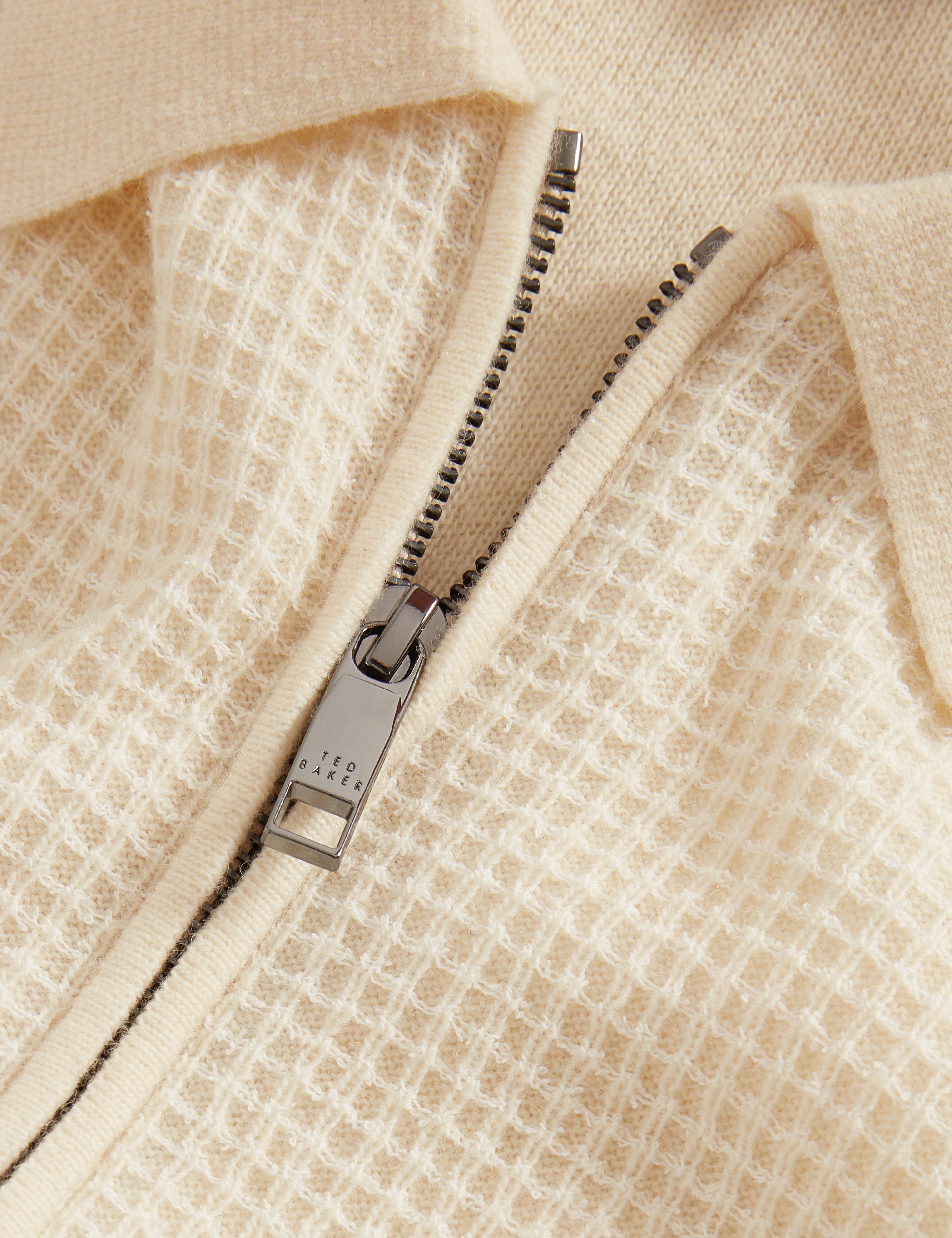Fenrys Waffle Stitch Zip Thru Ecru
