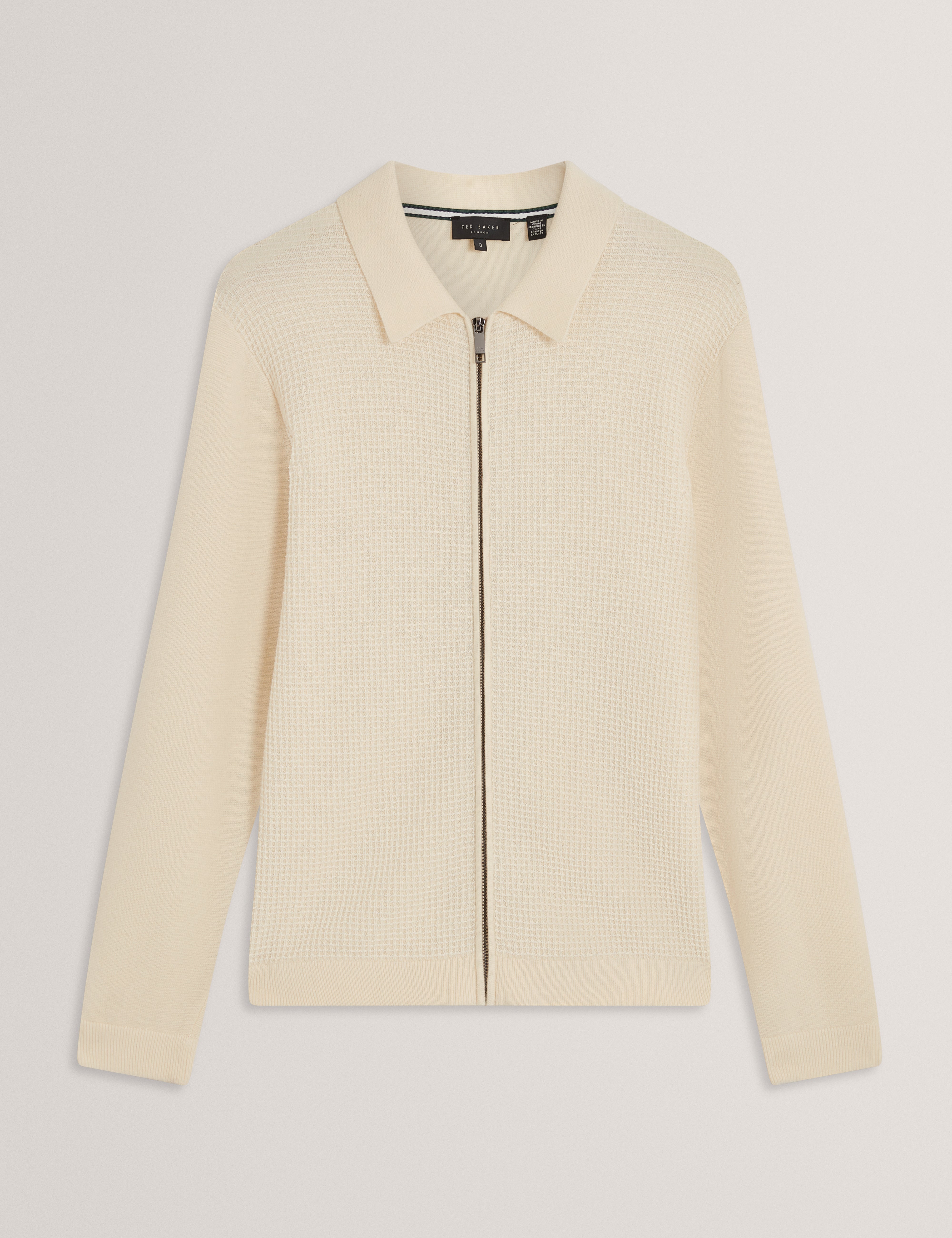 Fenrys Waffle Stitch Zip Thru Ecru