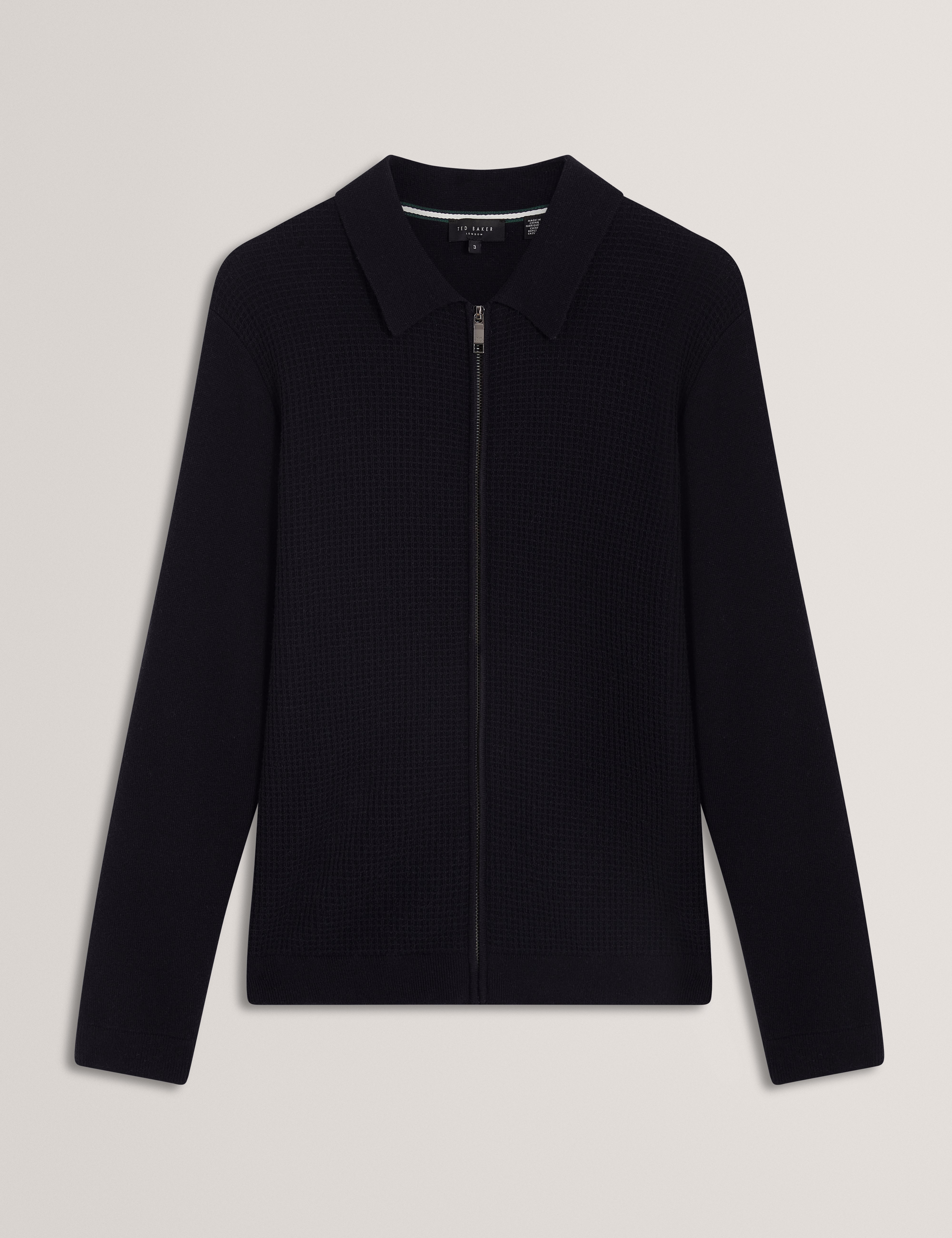 Fenrys Waffle Stitch Zip Thru Navy