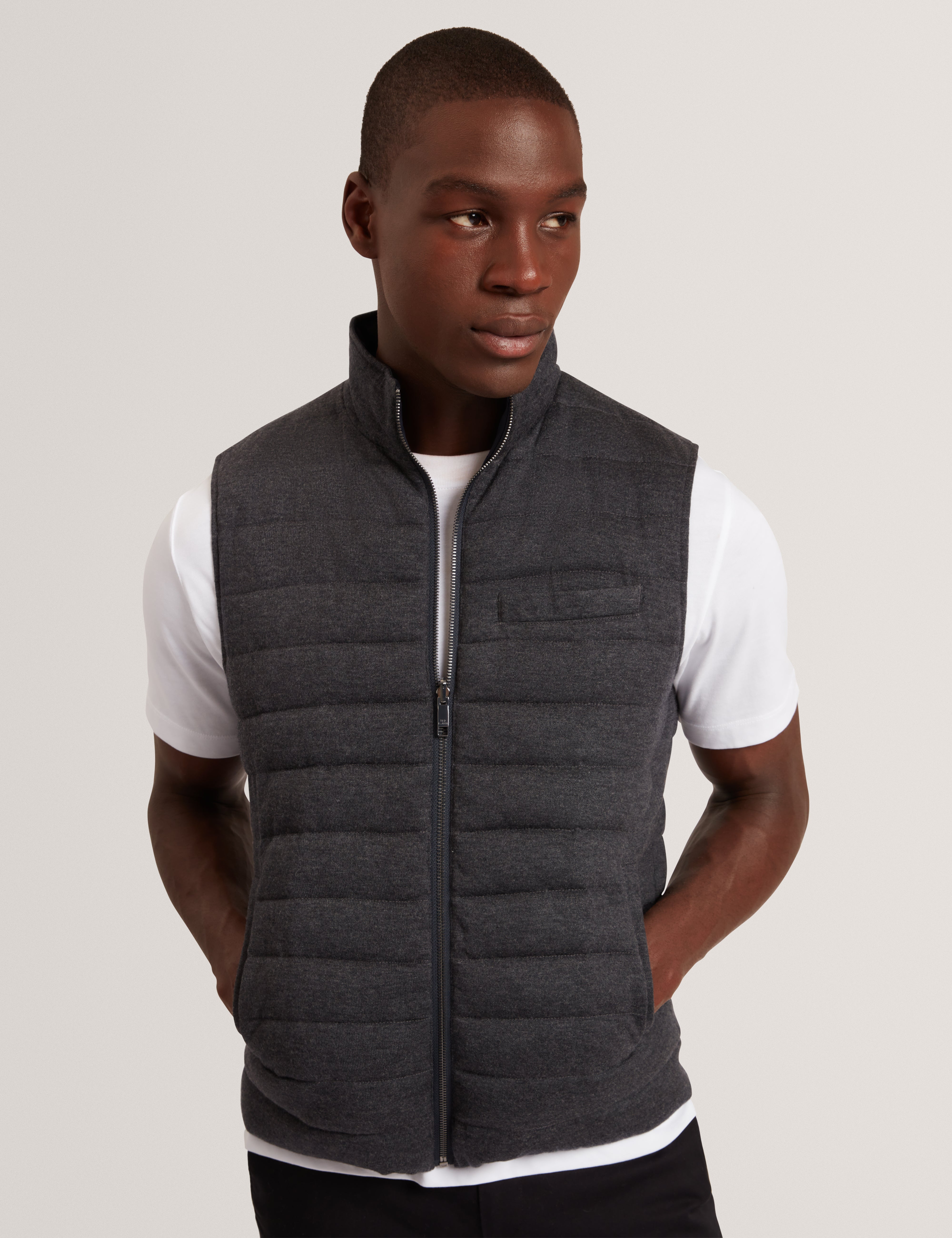 Doppel Fine Knit Reversible Quilted Gilet Charcoal