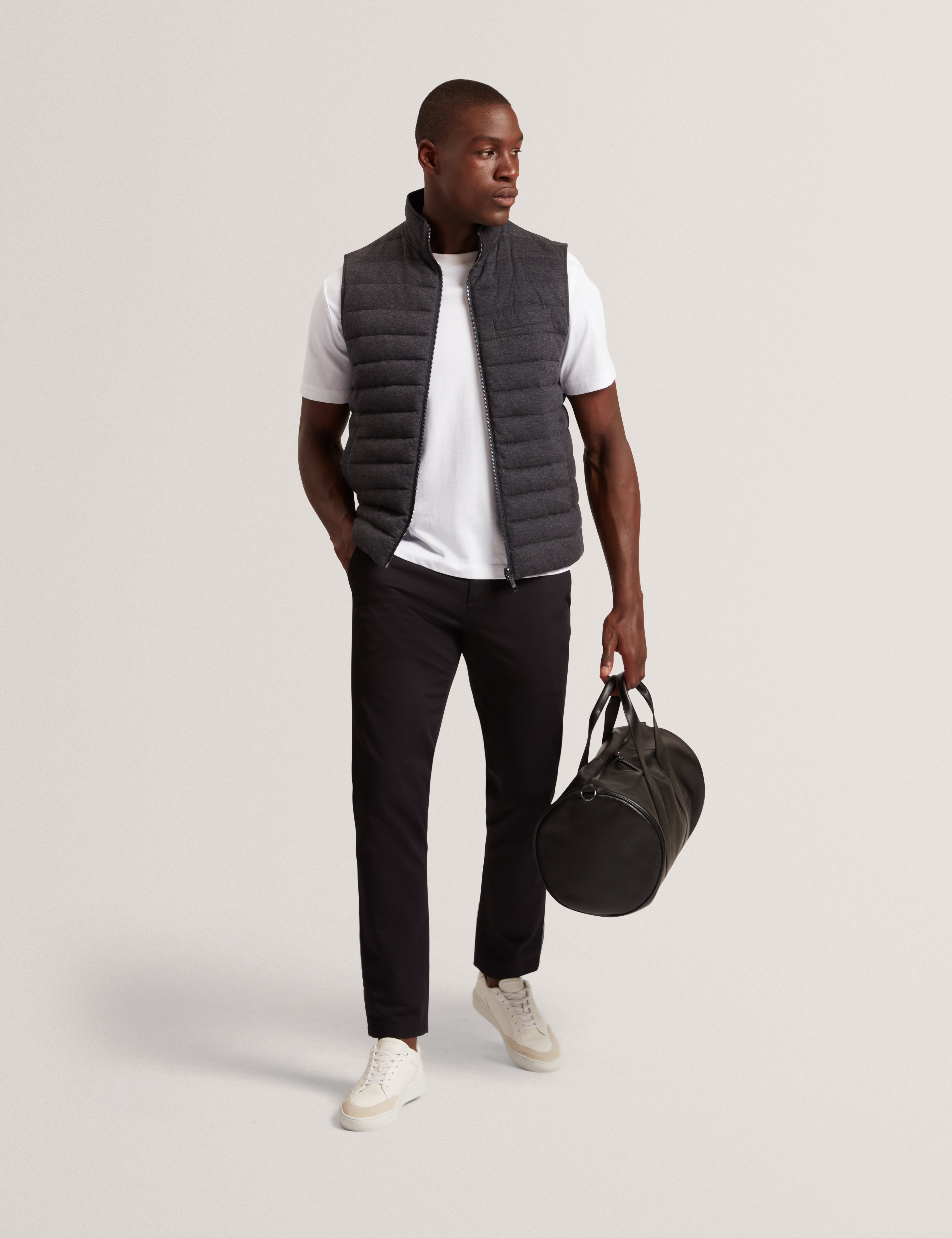 Doppel Fine Knit Reversible Quilted Gilet Charcoal