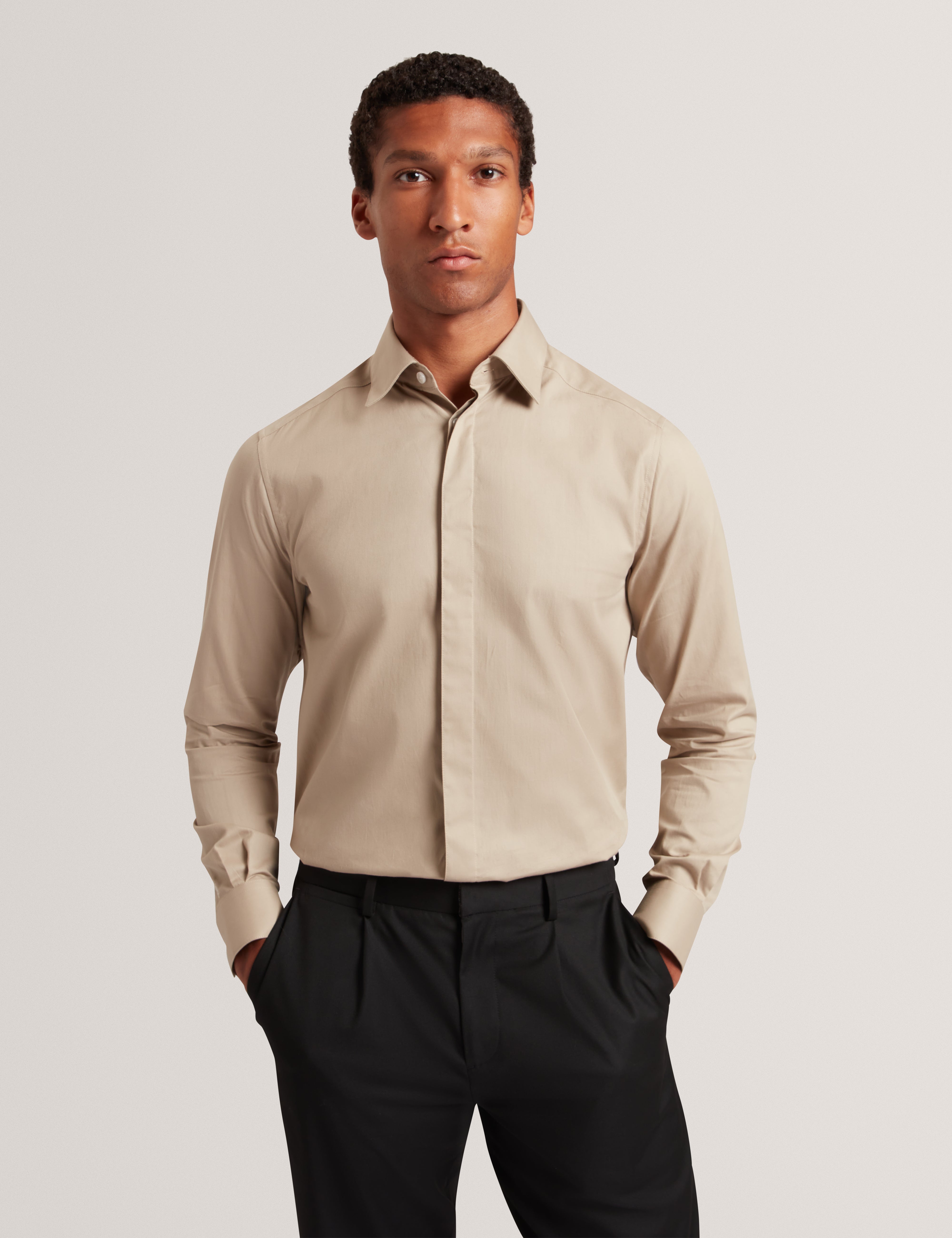 Tibor Long Sleeve Regular Fit Smart Twill Shirt Tan