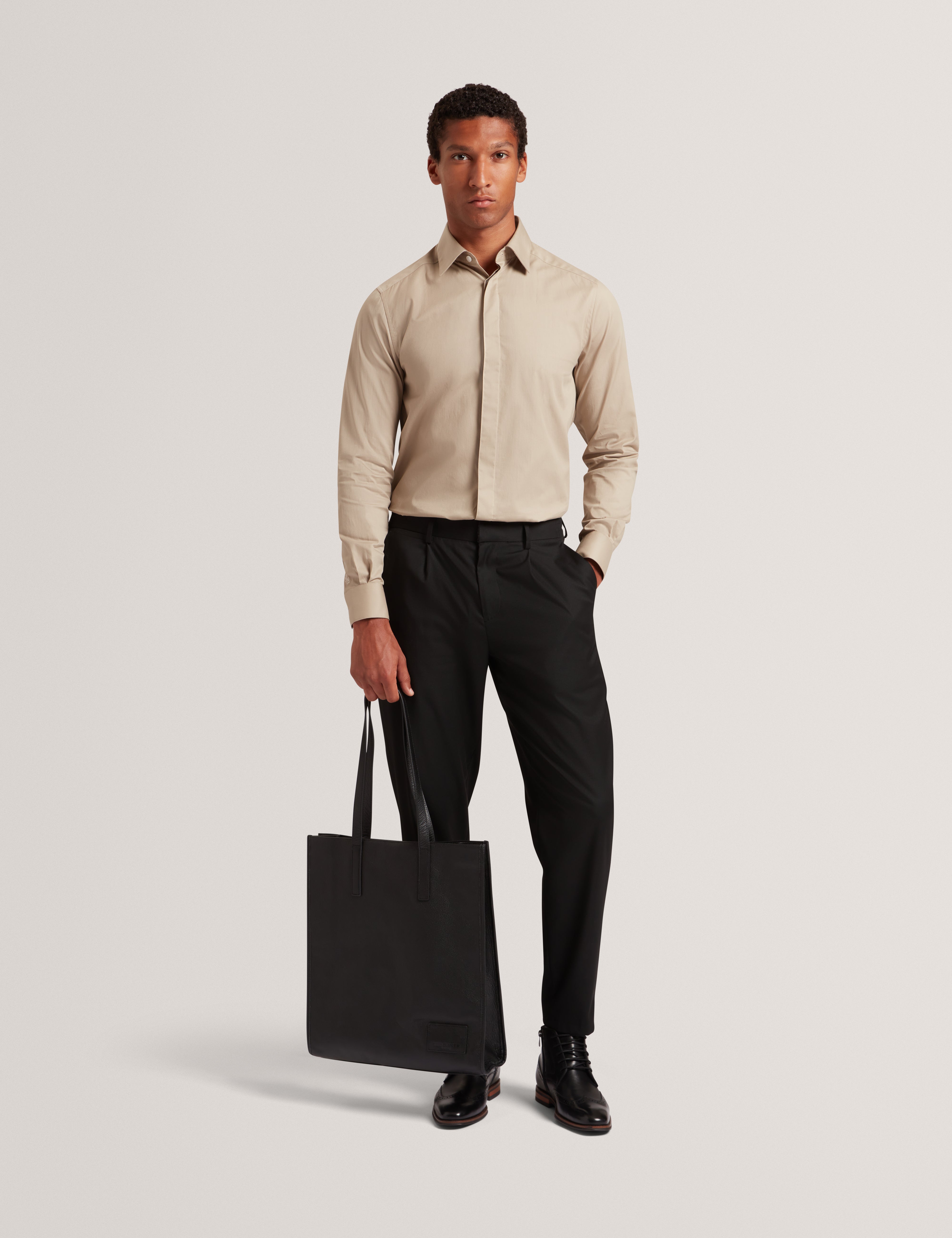 Tibor Long Sleeve Regular Fit Smart Twill Shirt Tan