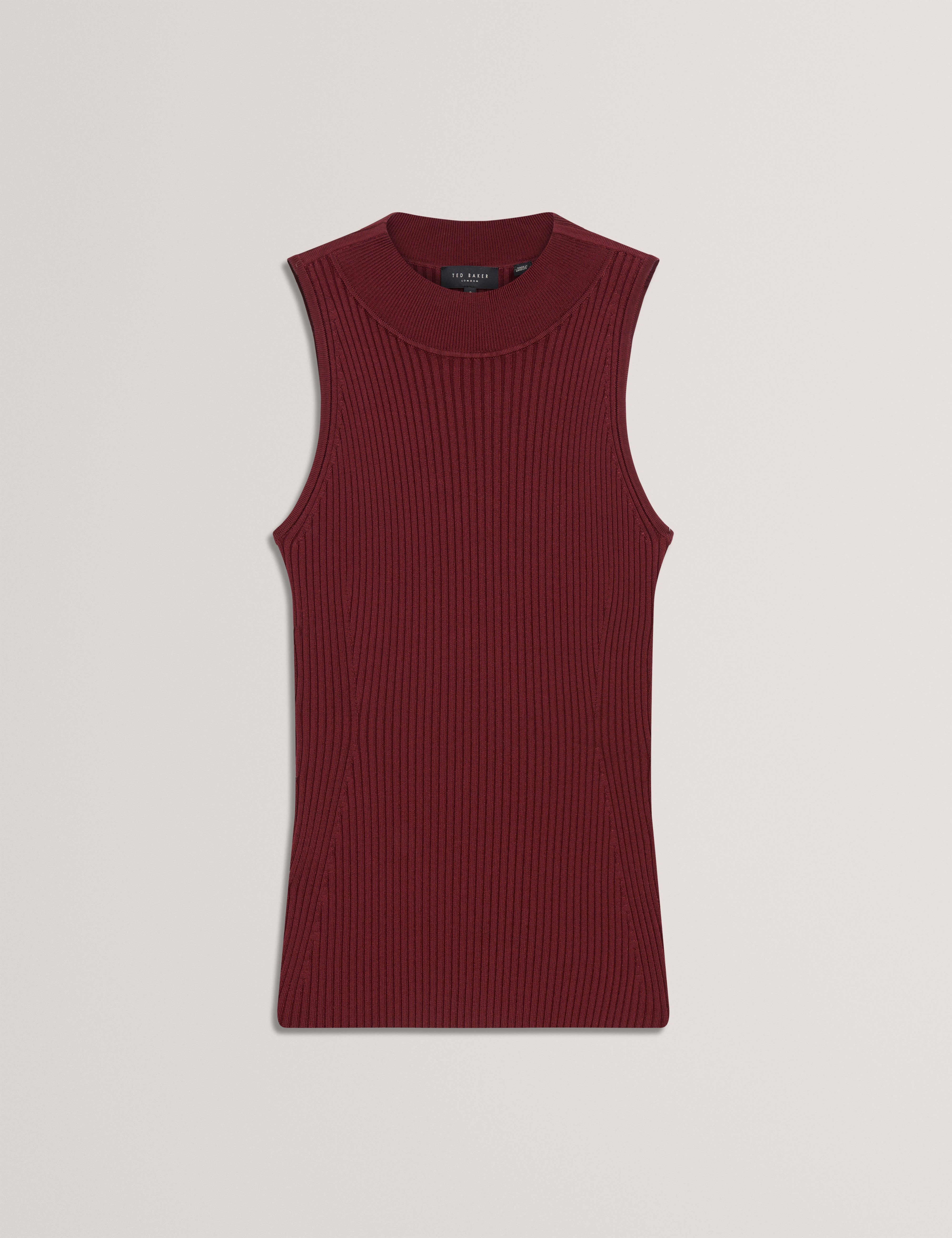 Rulza High Neck Knitted Sleeveless Top Maroon