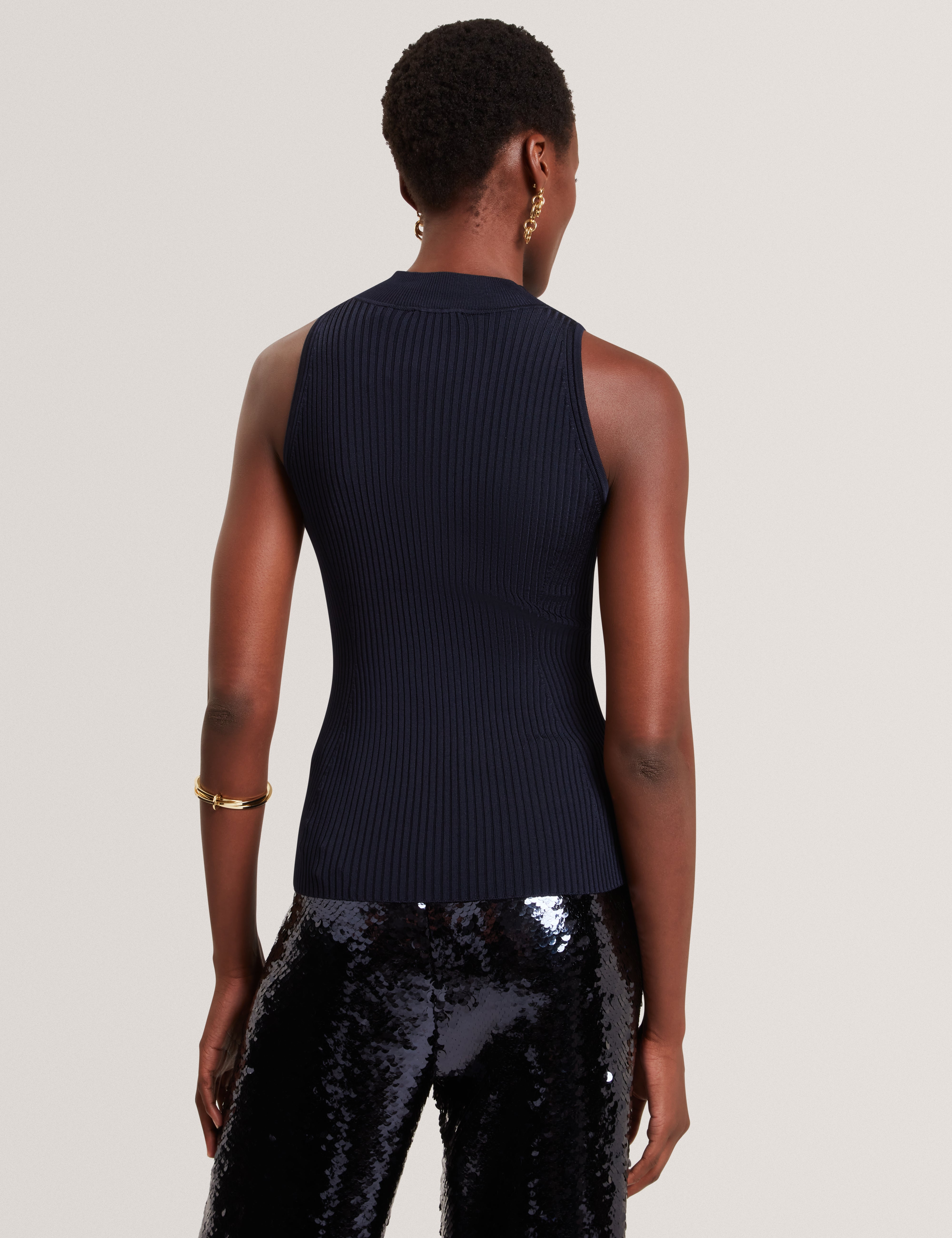 Rulza High Neck Knitted Sleeveless Top Navy