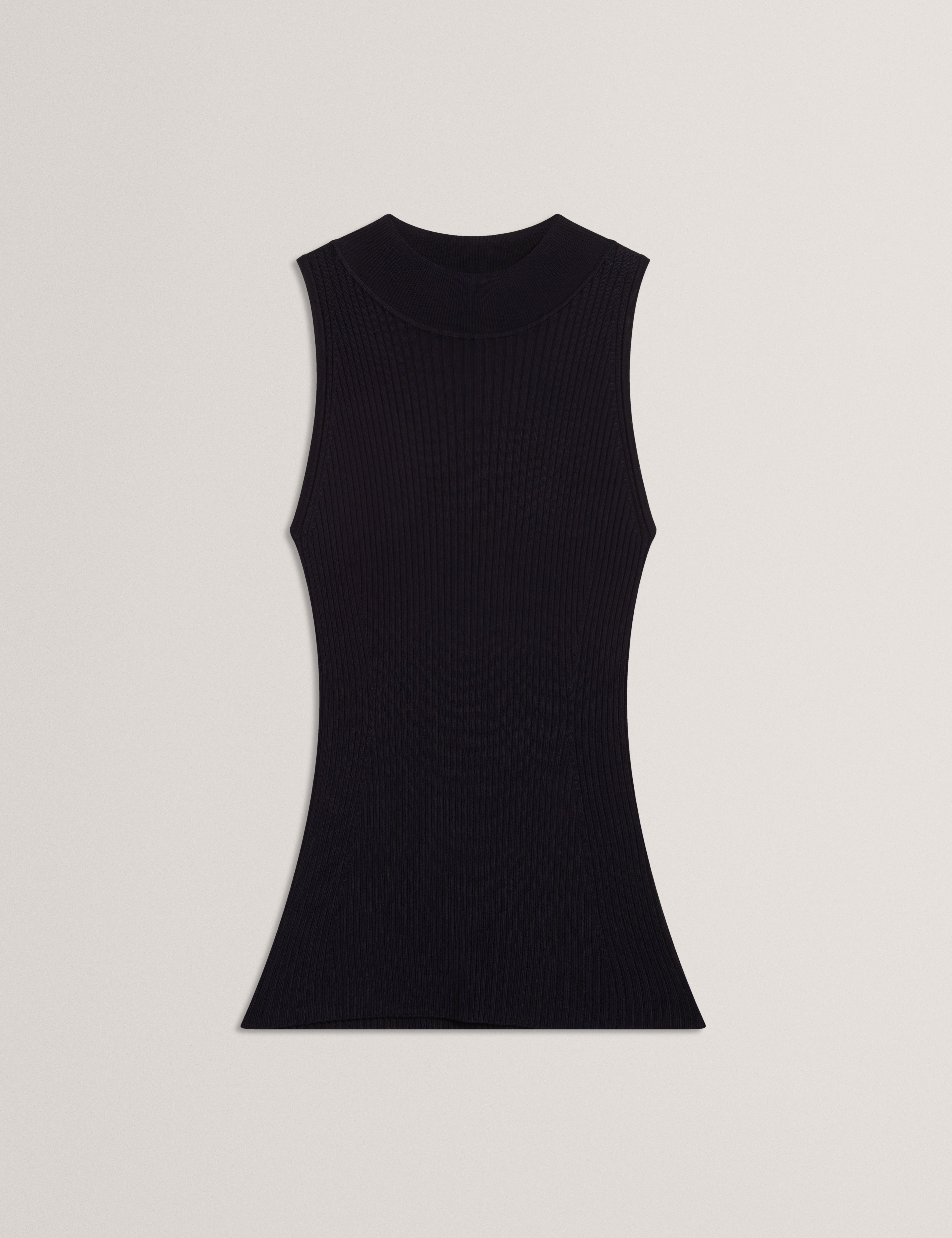Rulza High Neck Knitted Sleeveless Top Navy
