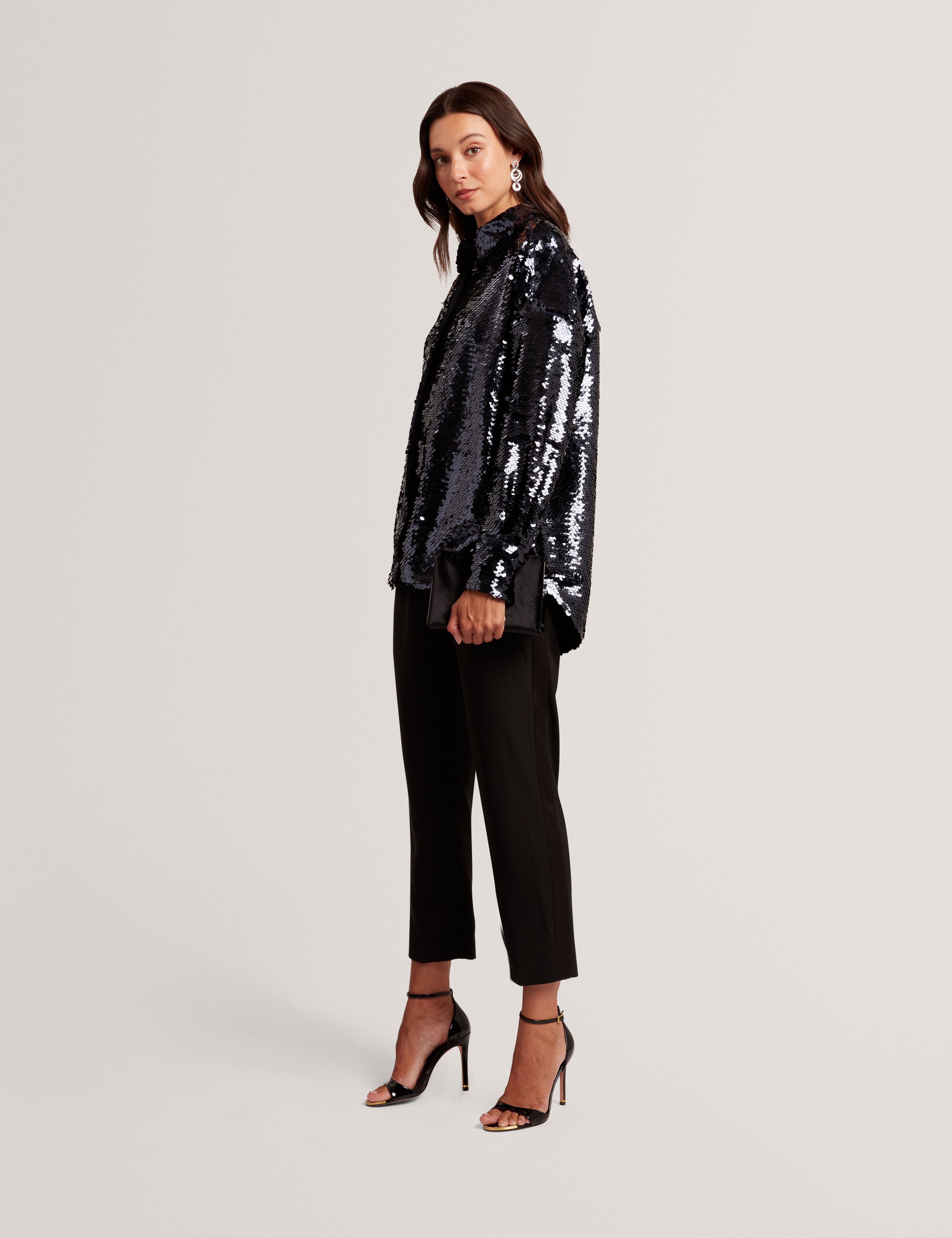 Jesia Oversized Sequin Shirt Navy