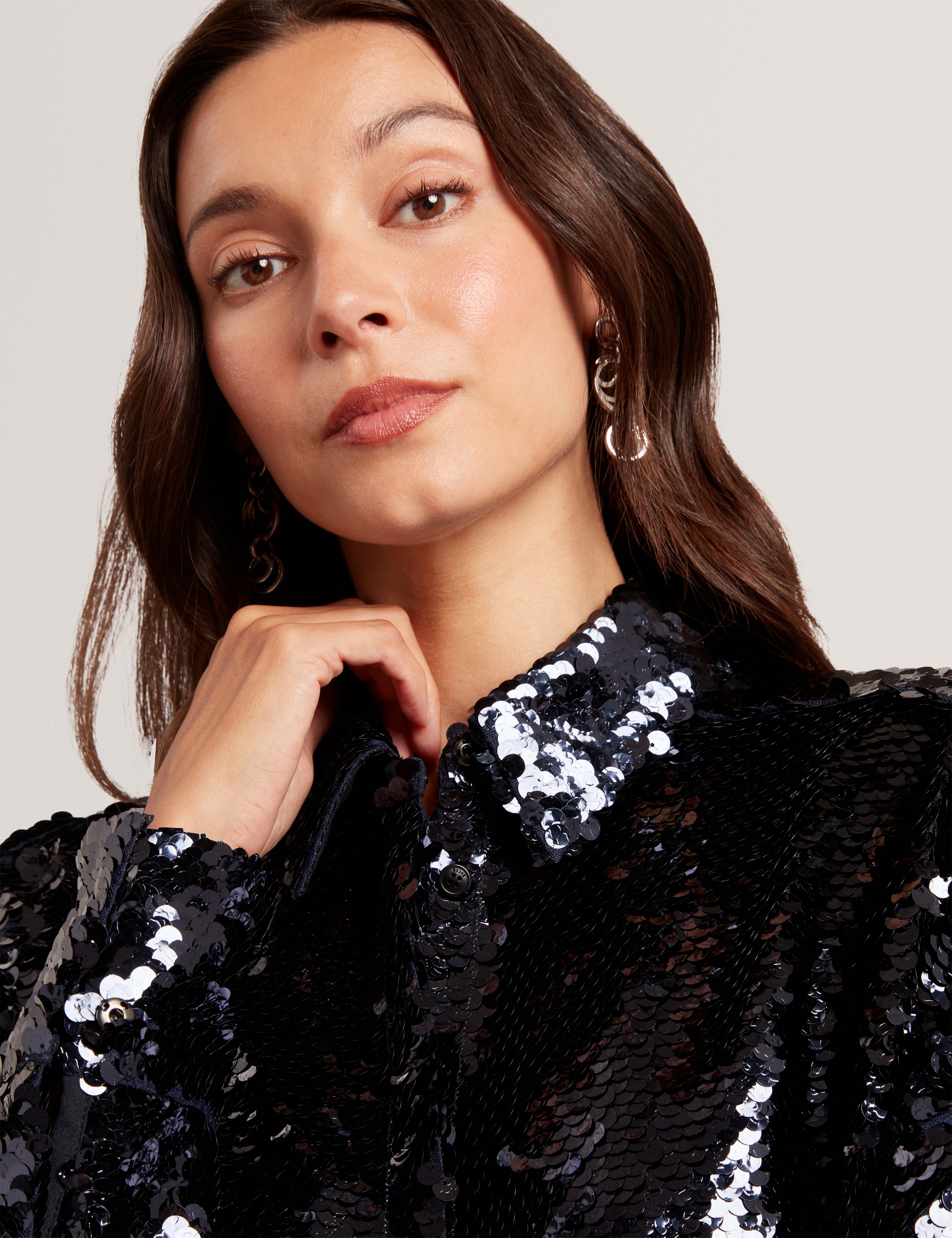 Jesia Oversized Sequin Shirt Navy