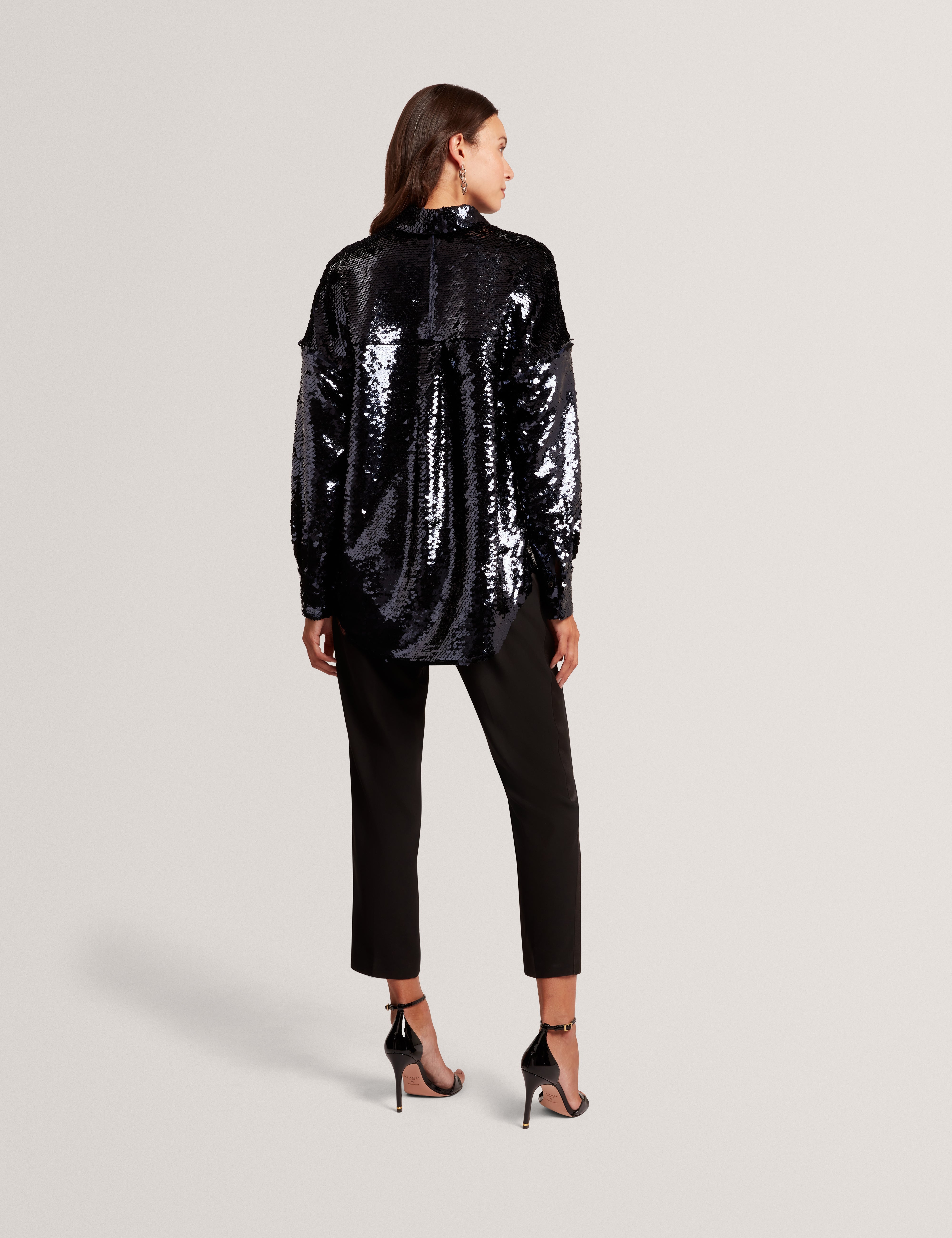 Jesia Oversized Sequin Shirt Navy