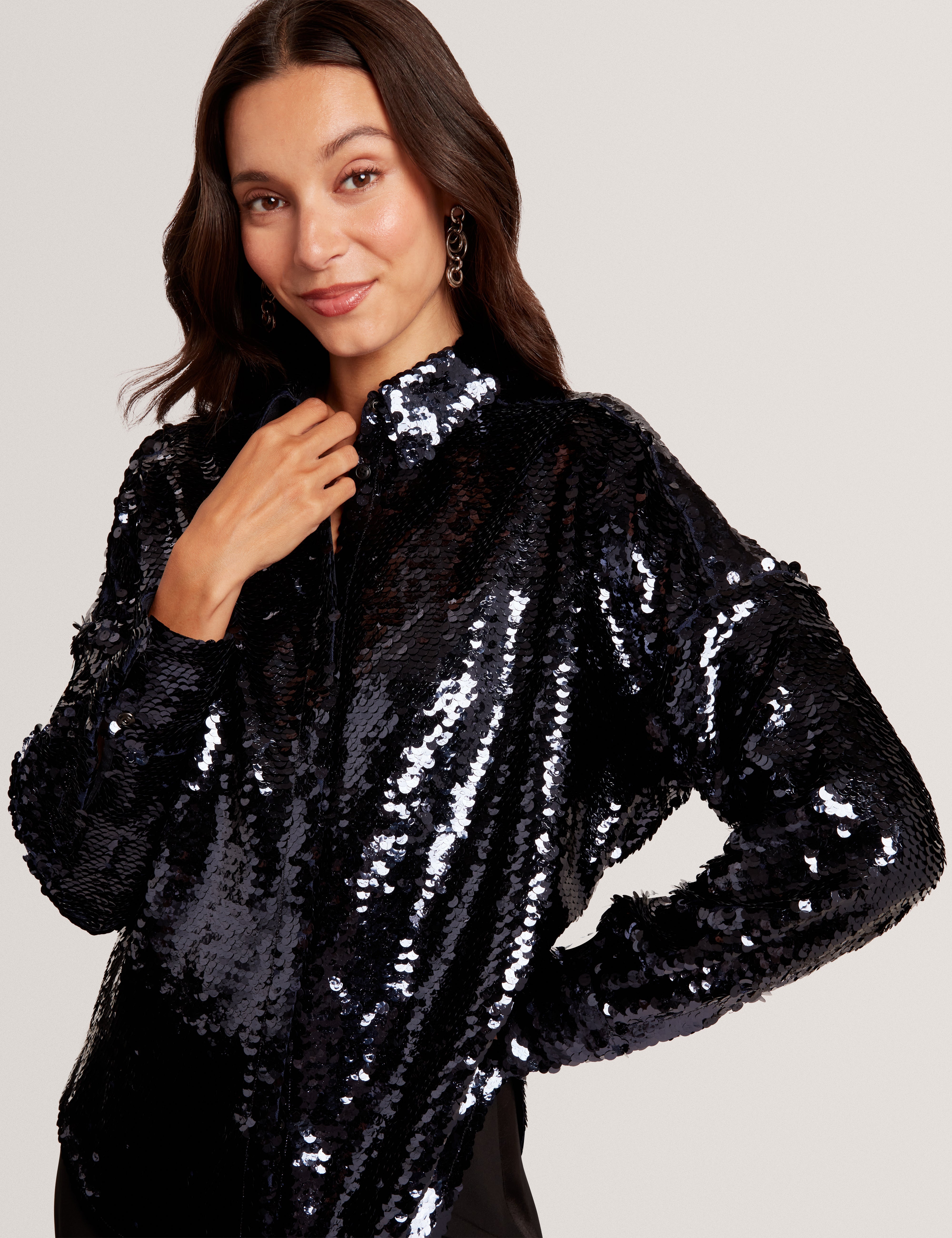 Jesia Oversized Sequin Shirt Navy