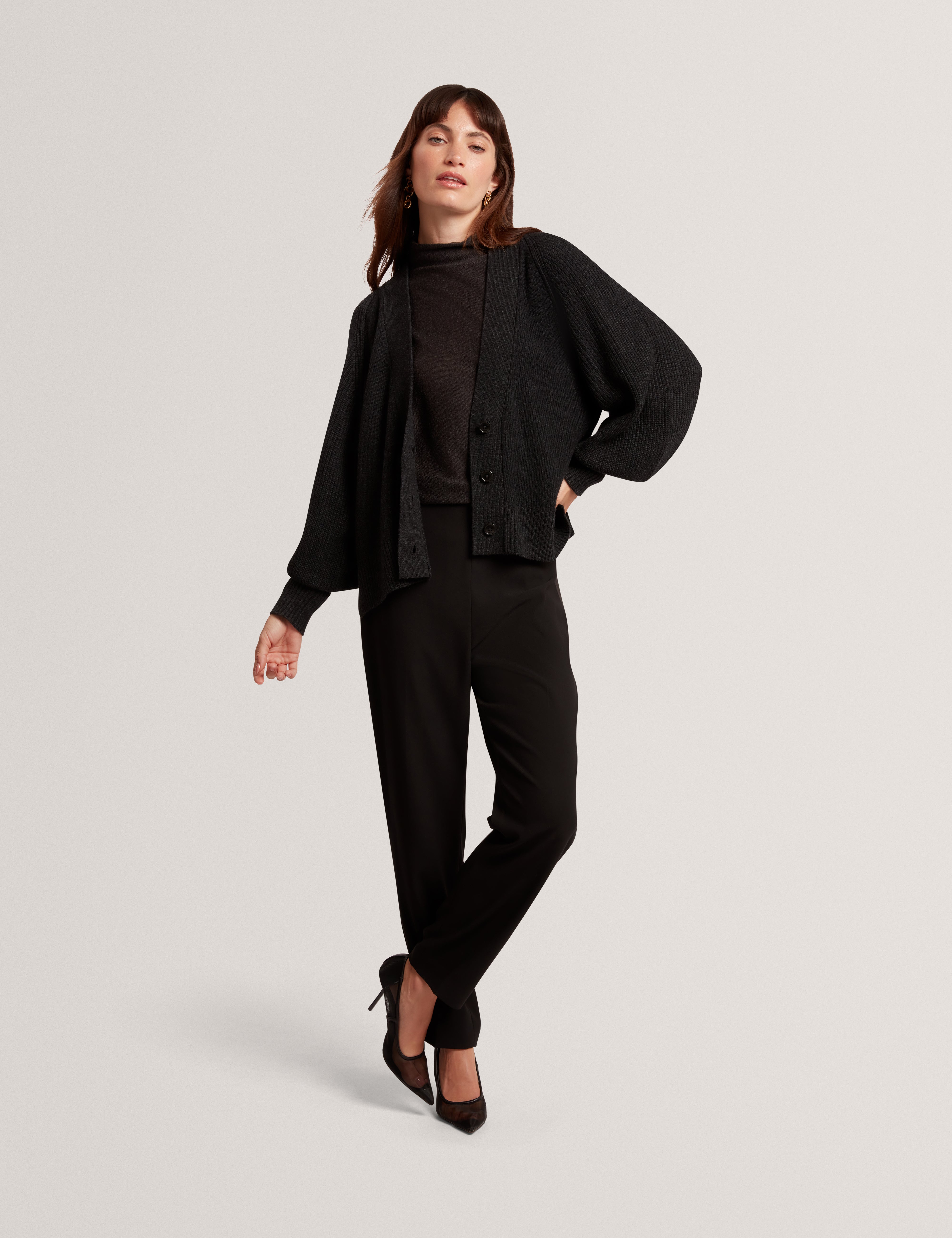 Mallee V Neck Boxy Fit Cardigan Charcoal