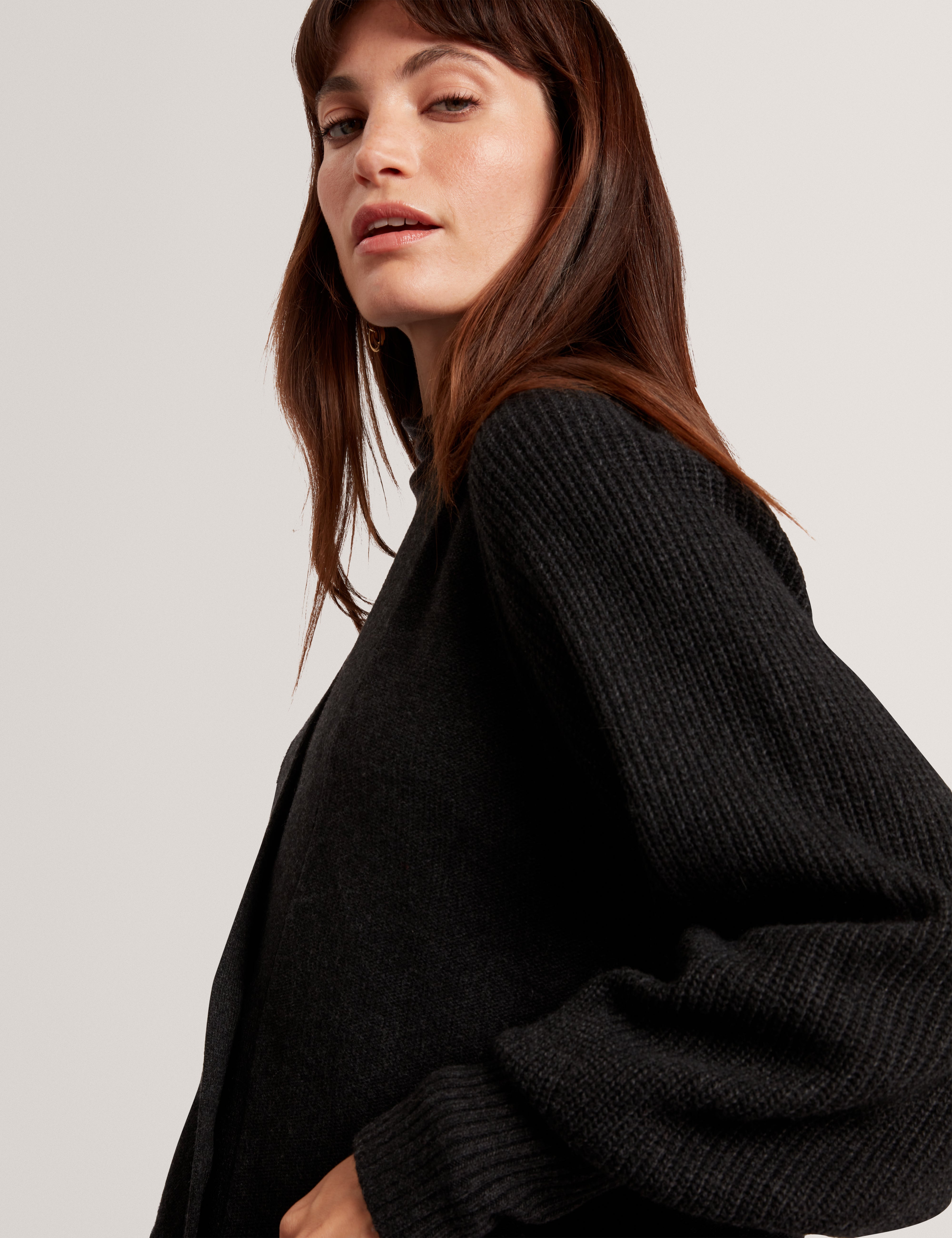 Mallee V Neck Boxy Fit Cardigan Charcoal