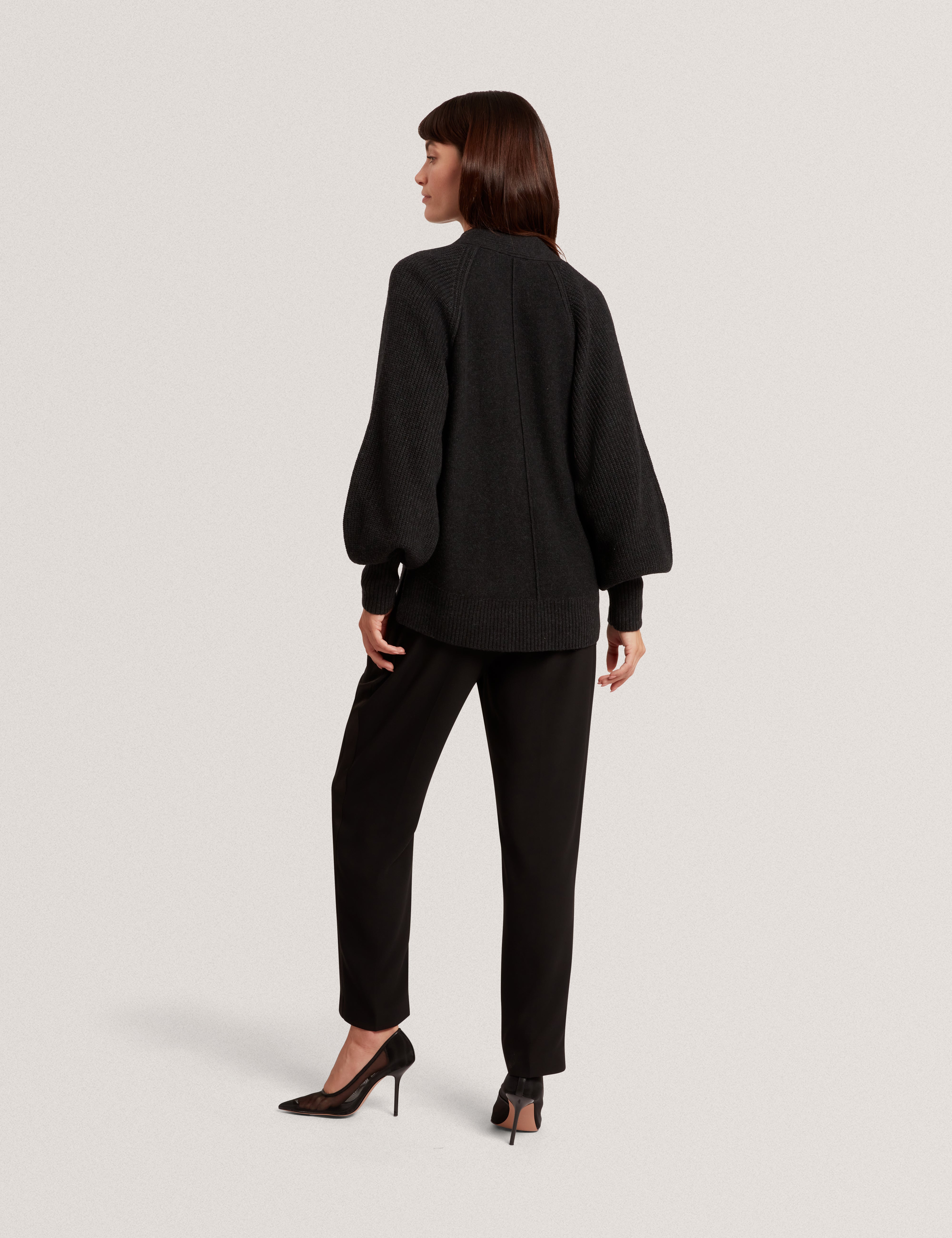 Mallee V Neck Boxy Fit Cardigan Charcoal