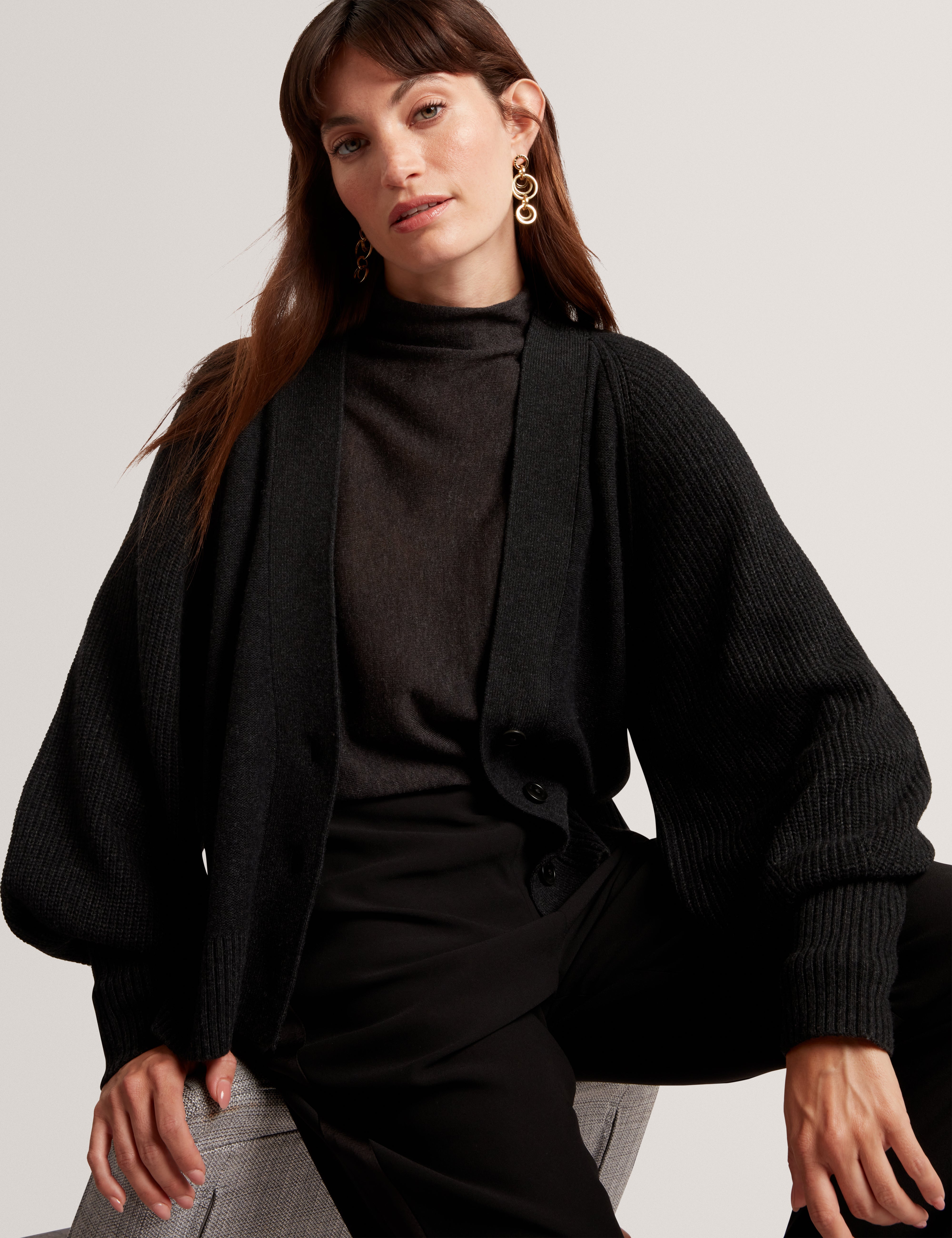 Mallee V Neck Boxy Fit Cardigan Charcoal