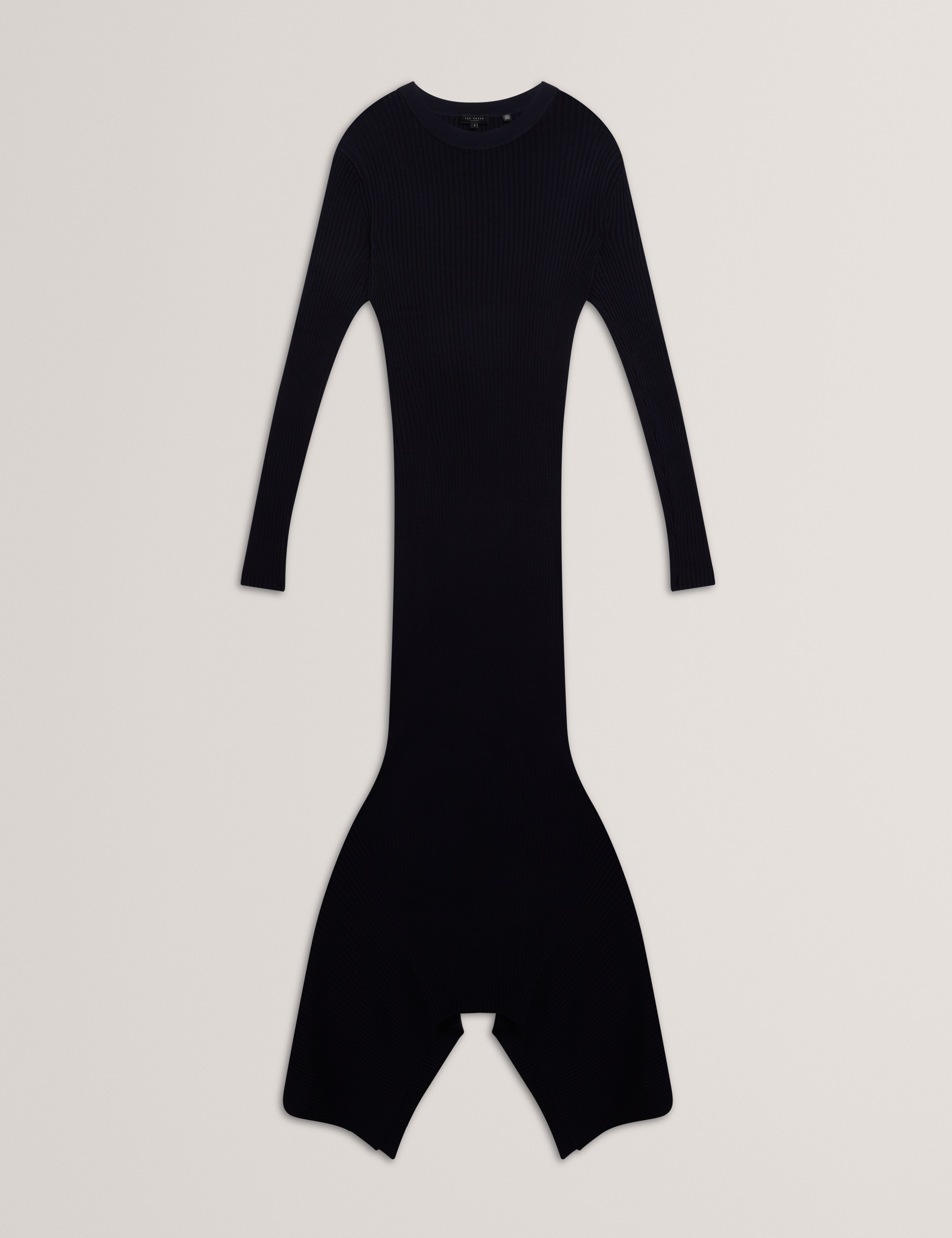 Jenings Long Sleeve Rib Knit Midi Dress Navy