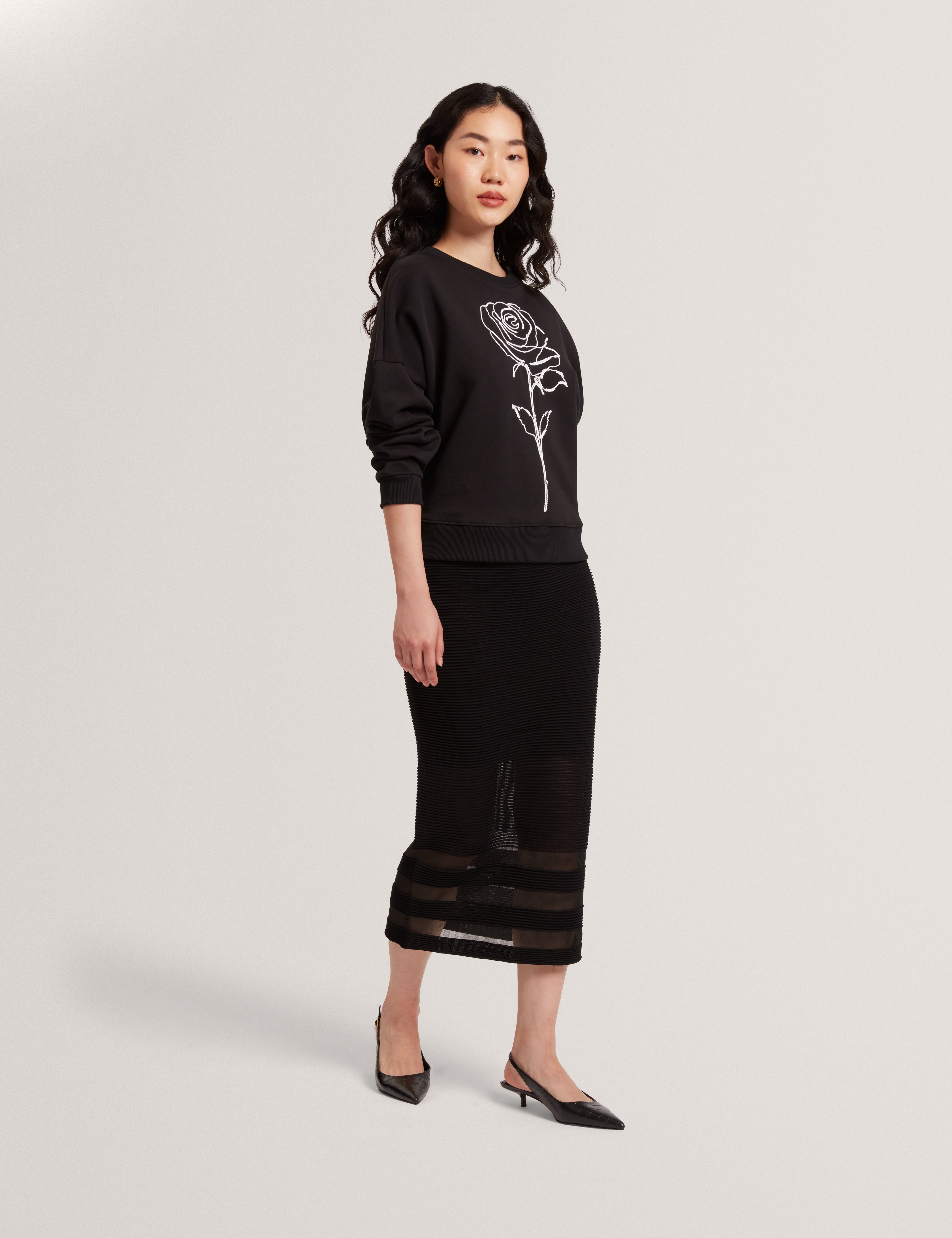 Cairie Knit Pencil Skirt With Invisible Yarn Pa Black