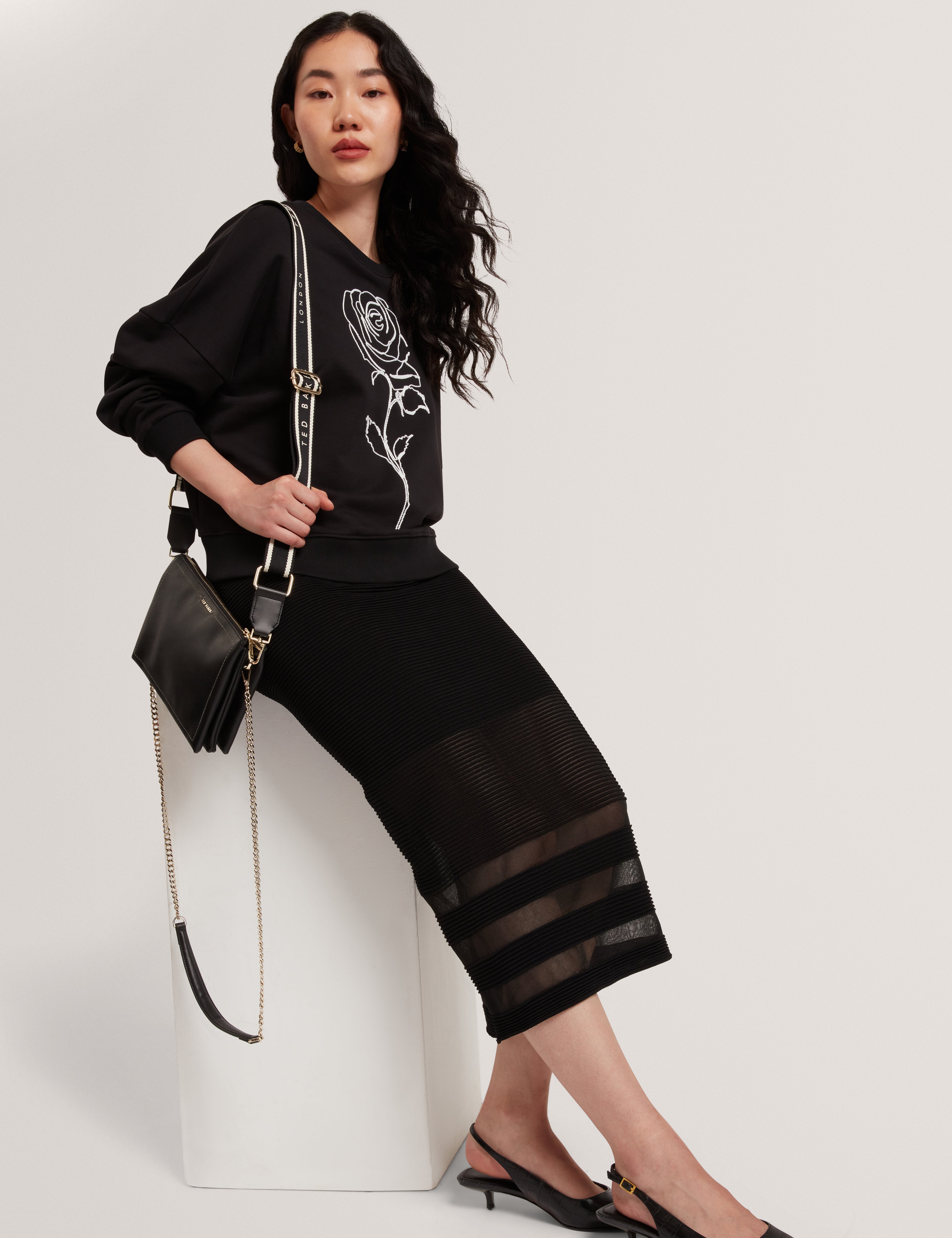 Cairie Knit Pencil Skirt With Invisible Yarn Pa Black